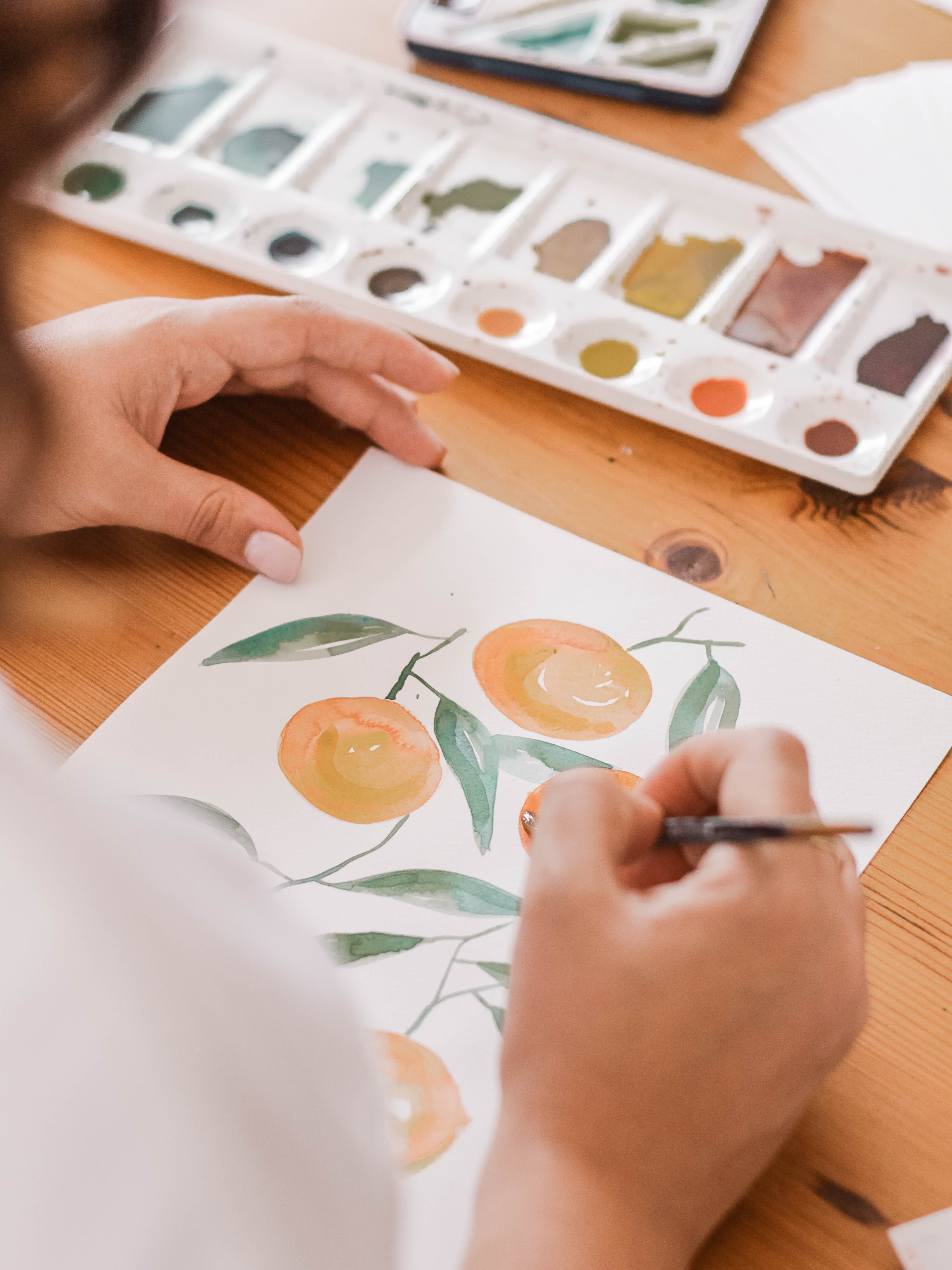 fruits, 4K, orange, holding, finger, leaf, artist, leisure activity, drawing, food and drink, human body part, body part, one person, watercolour, art, Phone HD Wallpaper