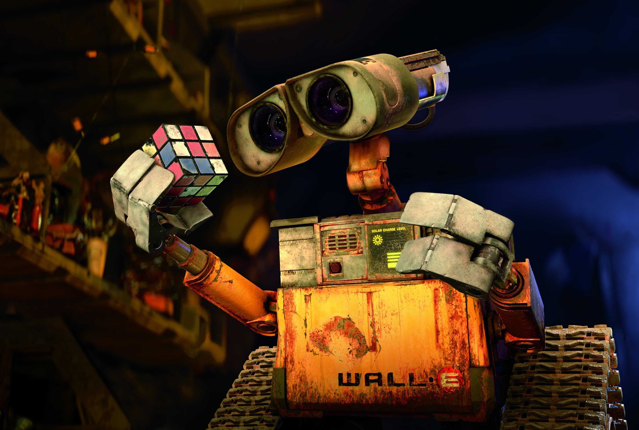 1080P, standing, machinery, toy, helmet, container, real people, one person, night, business, metal, illuminated, stack, focus on foreground, HD Wallpaper