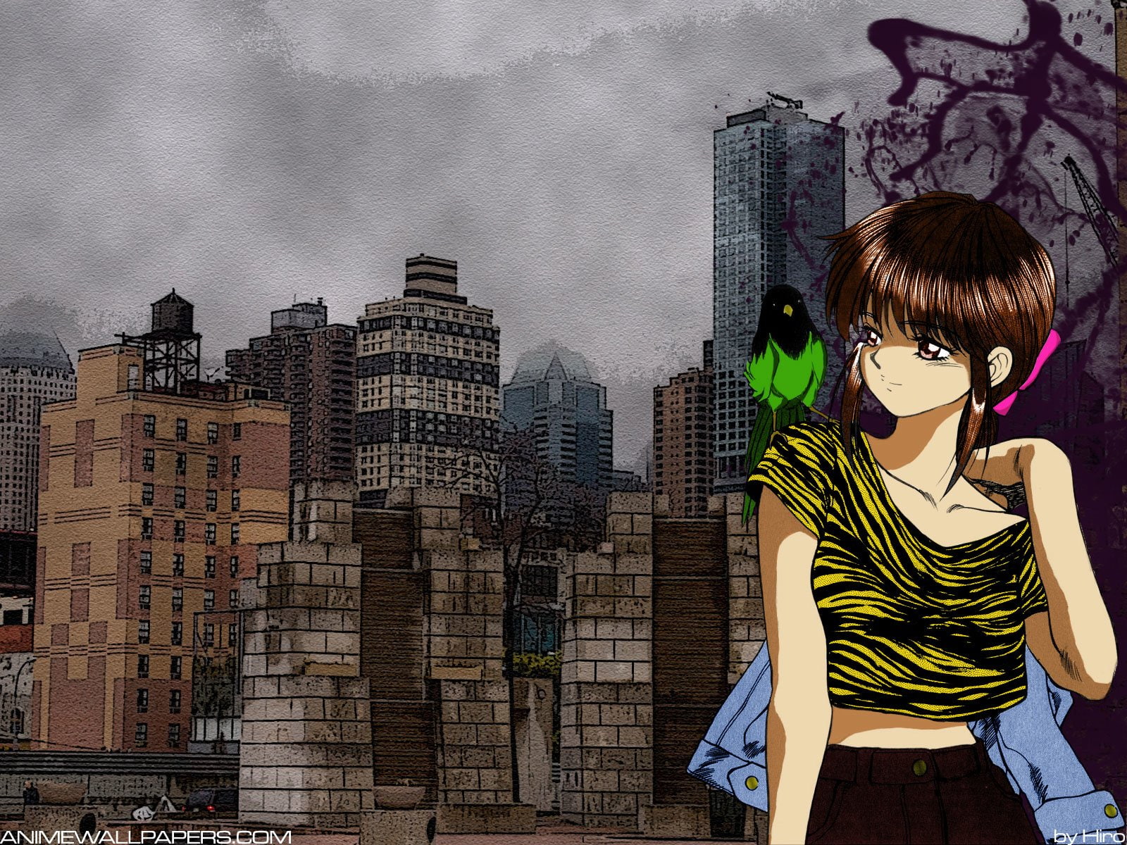 brown hair, Anime, built structure, beautiful woman, building exterior, one person, cityscape, front view, architecture, women, portrait, 720P, 3x3 Eyes, HD Wallpaper