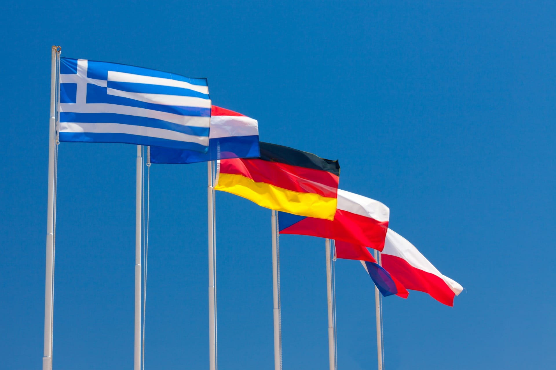 state, national icon, blue, waving, multi colored, germany, nature, clear sky, environment, striped, greece, patriotism, symbol, independence, sky, unity, HD Wallpaper