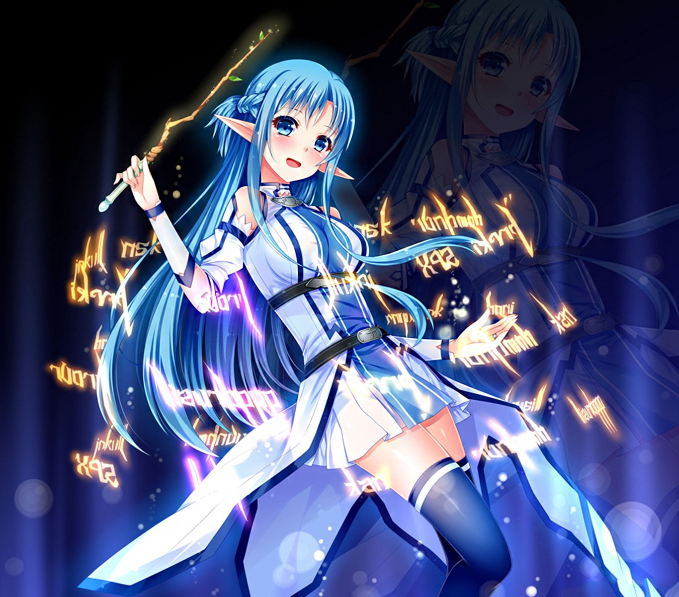 event, indoors, real people, Yuuki Asuna, night, black background, Sword Art Online, light - natural phenomenon, 720P, male likeness, anime girls, standing, HD Wallpaper