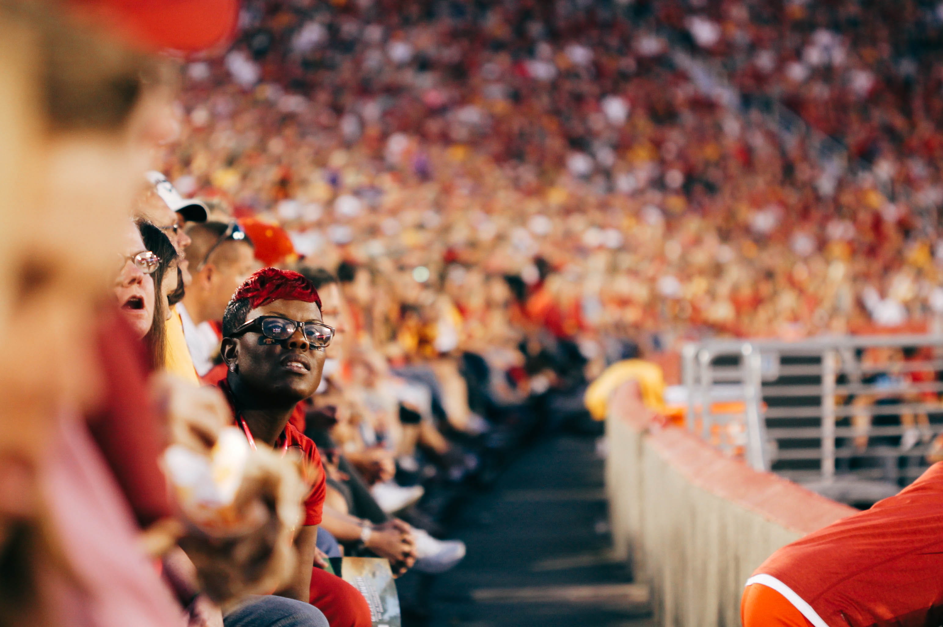 photo, adult, sports, person, selective focus, observe, focus on foreground, crowd, sit, outdoors, men, game, audience, group of people, looking, spectator, HD Wallpaper
