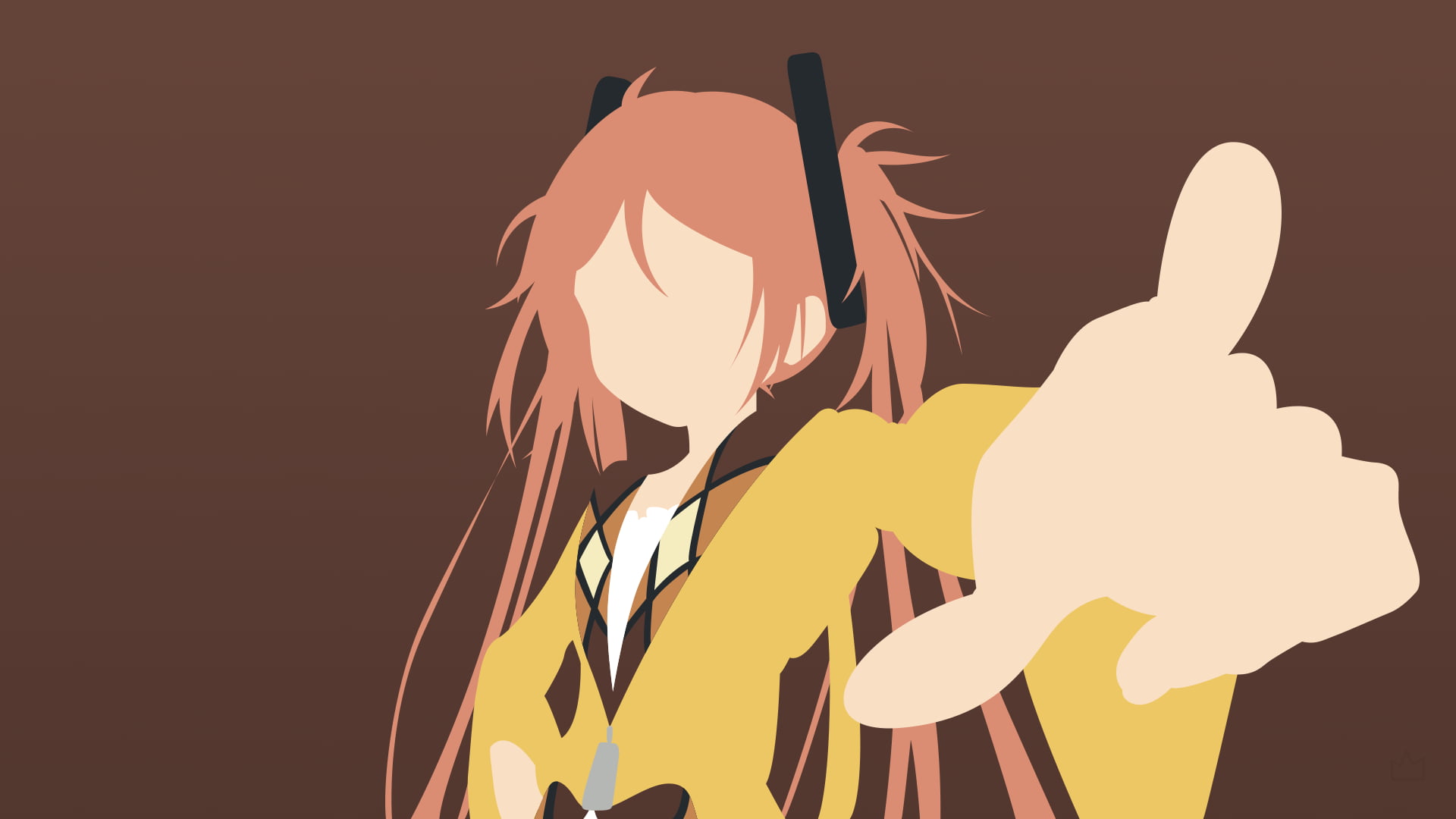 twintails, hand, yellow, minimalism, colored background, gesturing, indoors, 1080P, anime girls, Aihara Enju, illuminated, studio shot, holding, people, HD Wallpaper