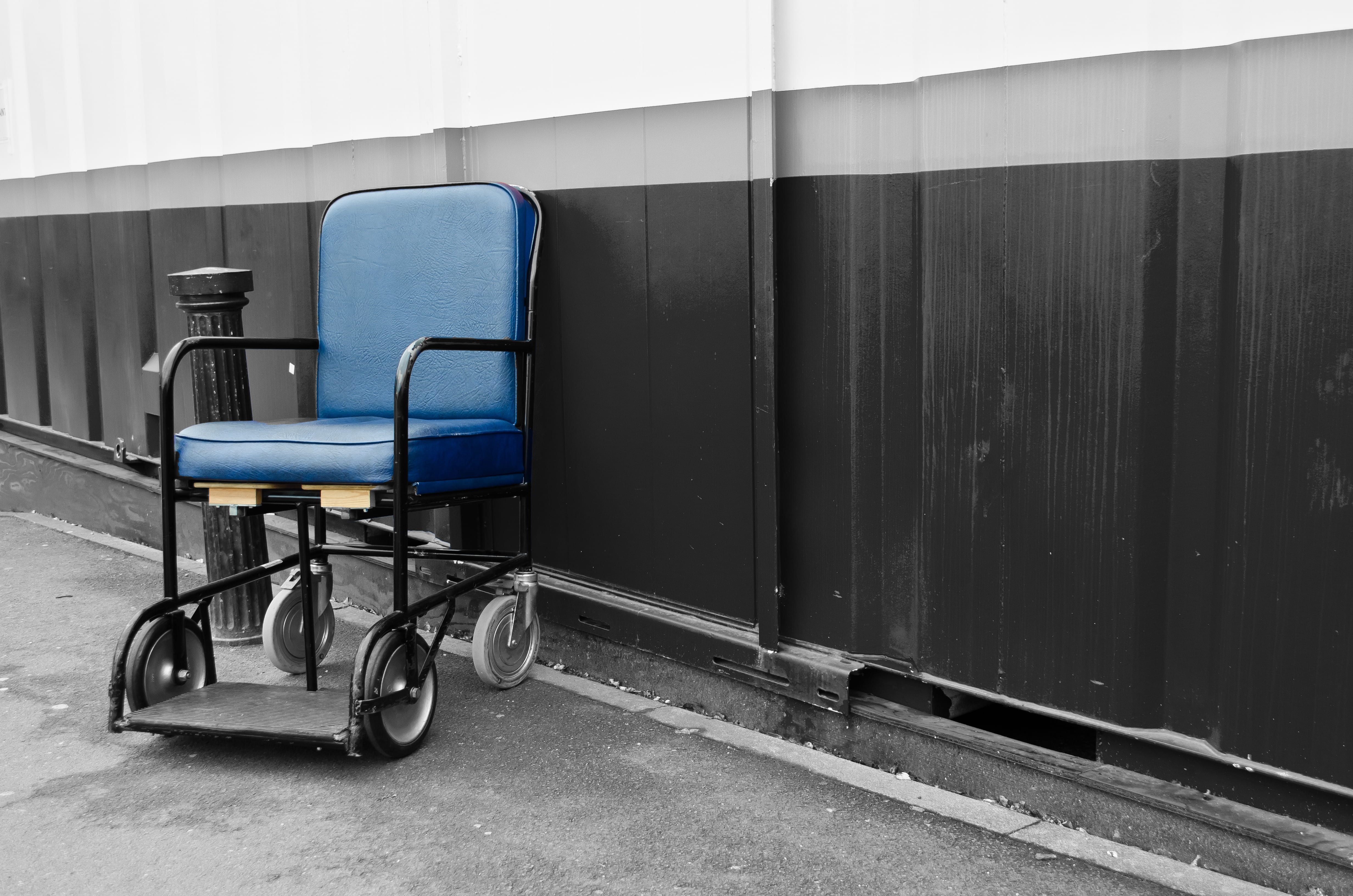 wall - building feature, architecture, equipment, symbol, empty, outdoors, no people, rail transportation, chair, patient, black, hospital, steel, building exterior, HD Wallpaper