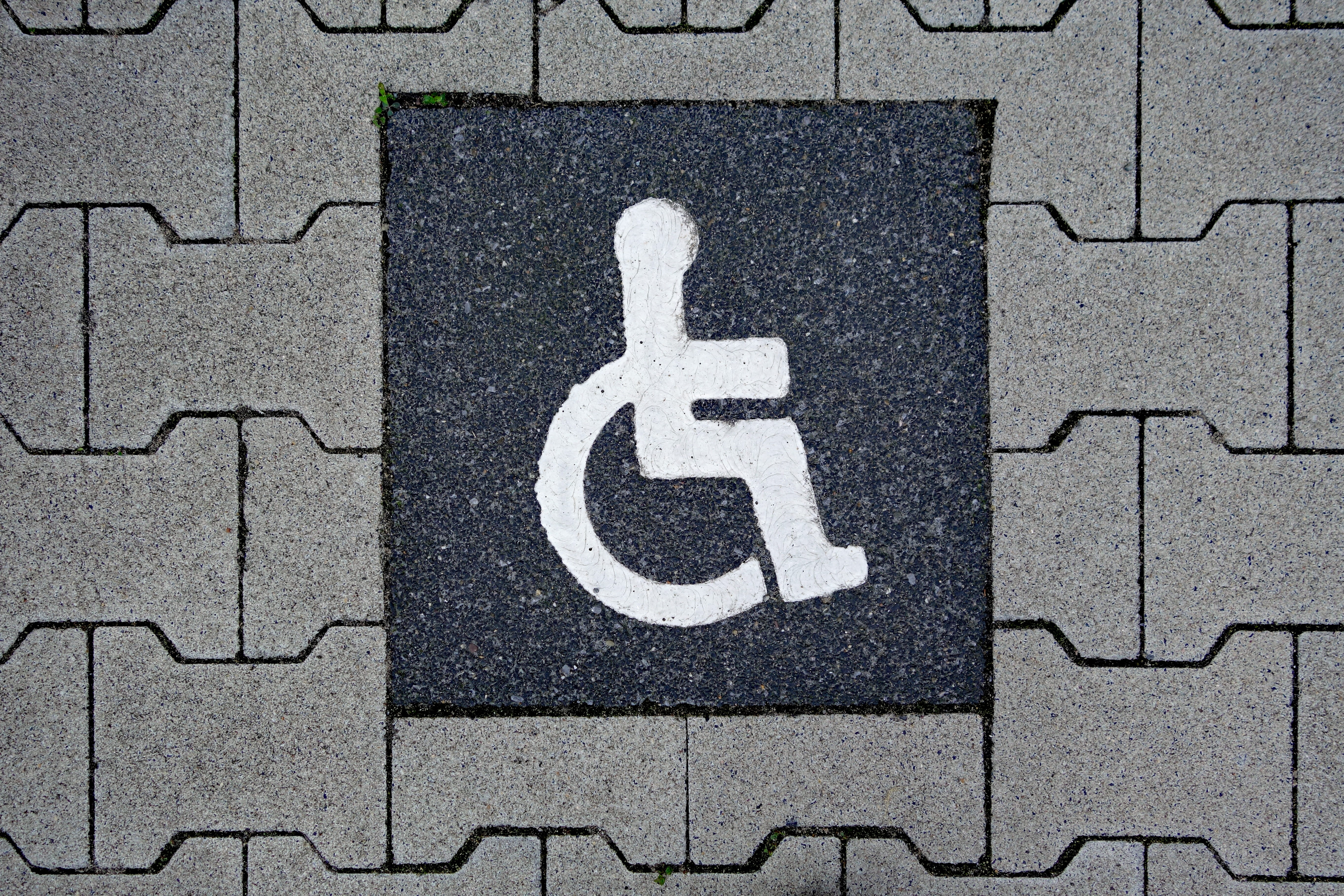 disabled parking, outdoors, information, high angle view, information sign, 5K, guidance, white color, paving stone, integration, city, communication, HD Wallpaper