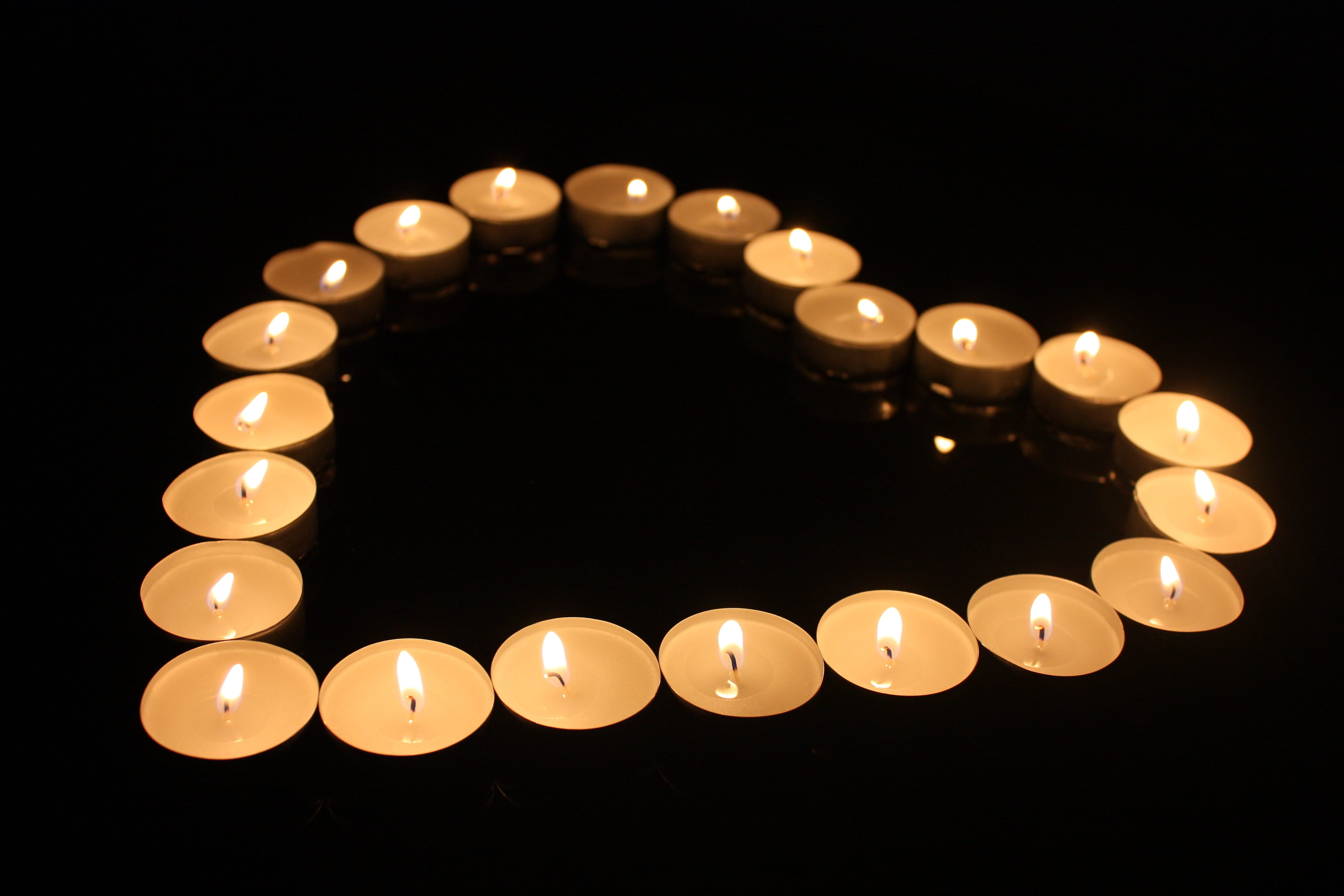 candle, nature, close-up, fire, 4K, flame, no people, white, tealight, Light, Candles, in a row, Heart, night, indoors, large group of objects, illuminated, HD Wallpaper