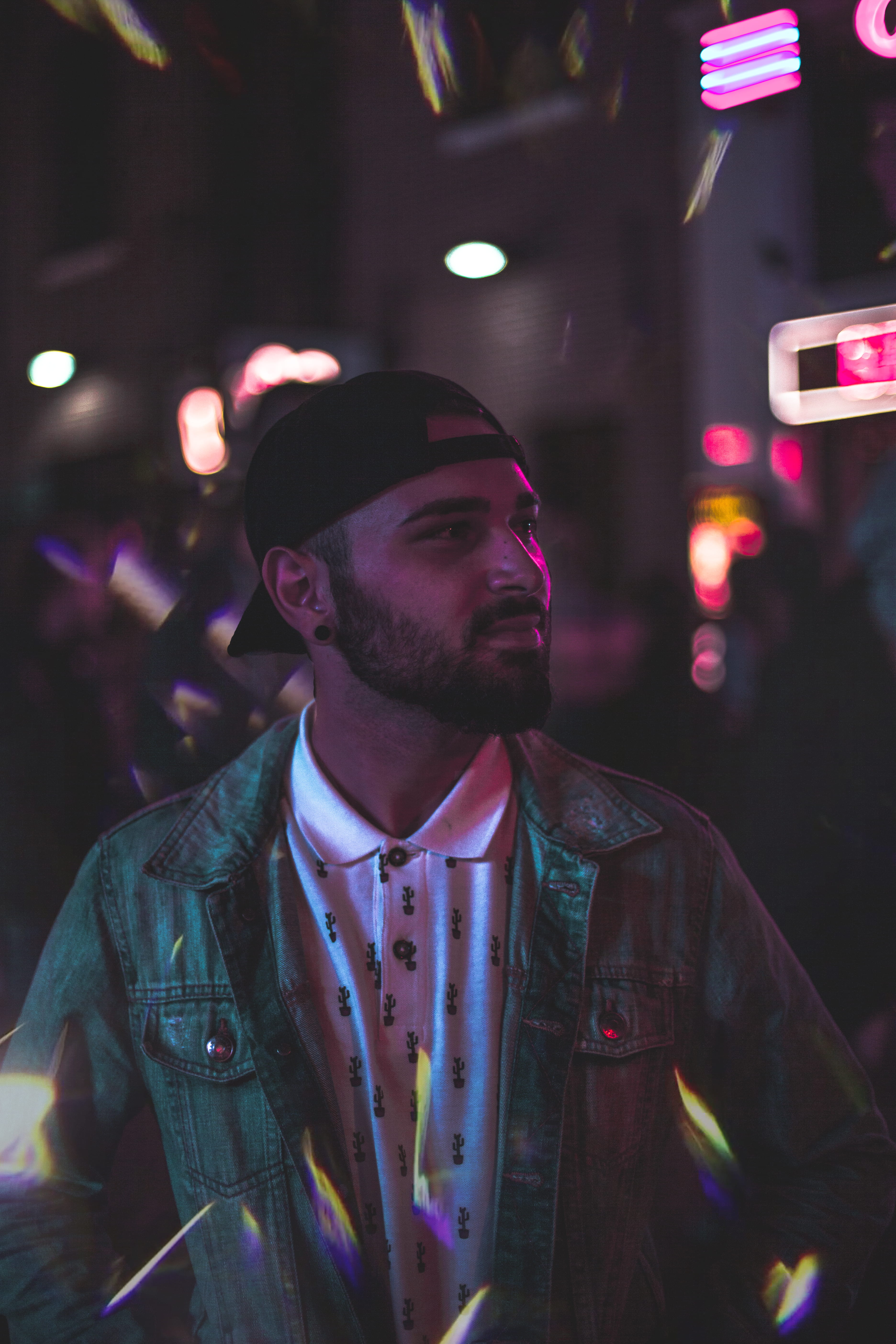 beard, night time, young adult, gray, male, night, blurred background, city, facial hair, earring, man, looking, young men, real people, standing, black, Phone HD Wallpaper