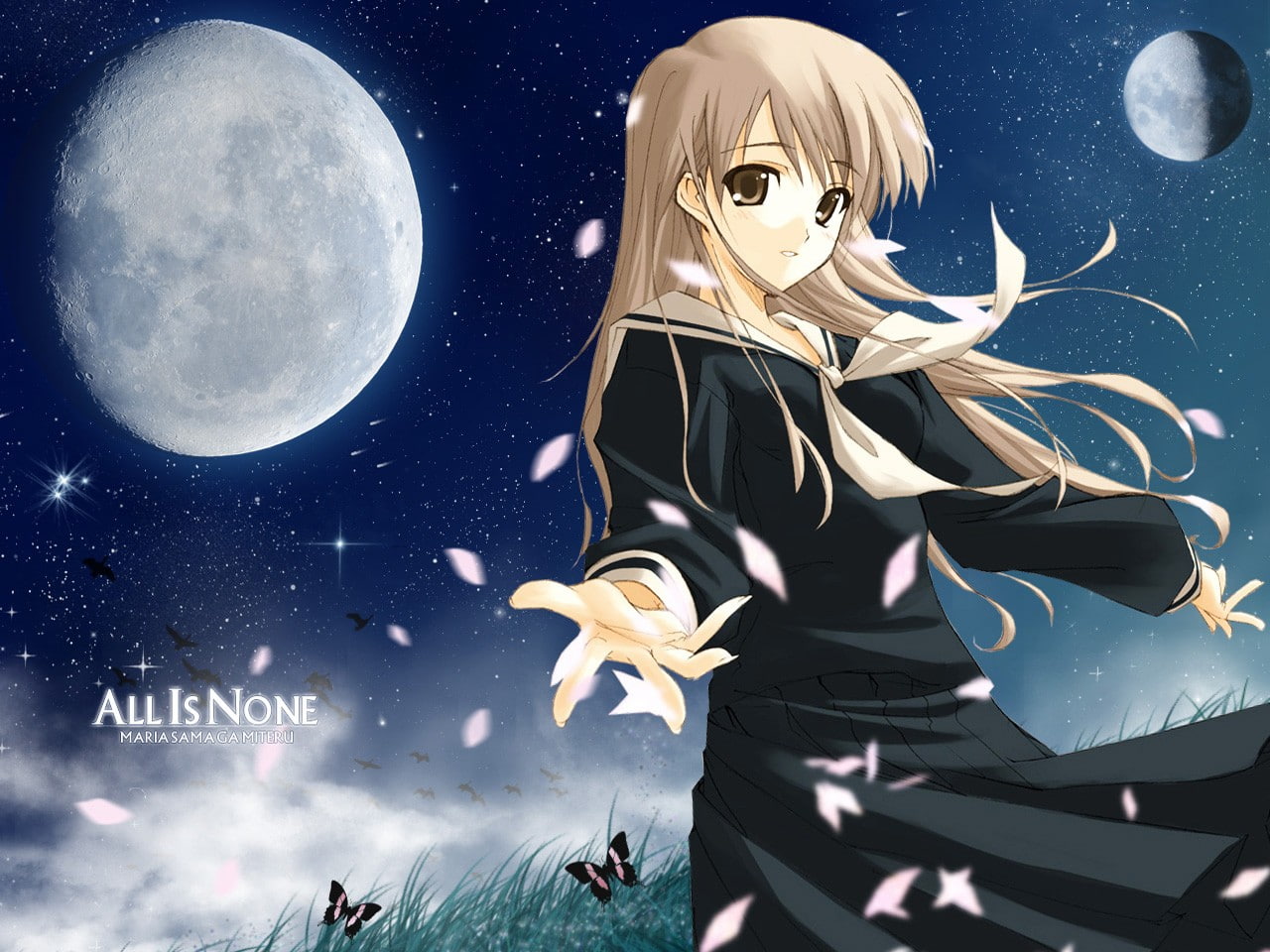 astronomy, sky, moonlight, planetary moon, galaxy, night, digital composite, architecture, 720P, anime girls, moon, animal, Maria-sama ga Miteru, no people, HD Wallpaper