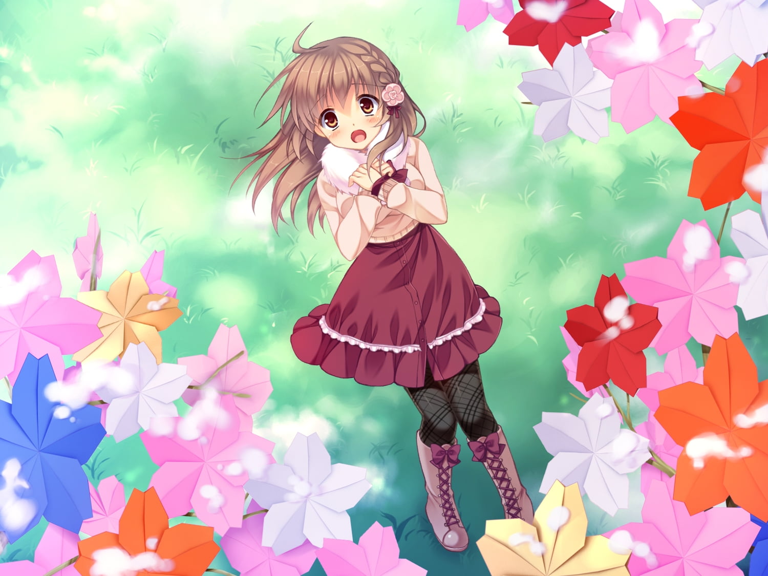 cold, portrait, happiness, plant, foliage, outdoors, cute, animated, lifestyles, teenage Girls, pink, vector, real people, flower, sakura no reply, fashion, HD Wallpaper