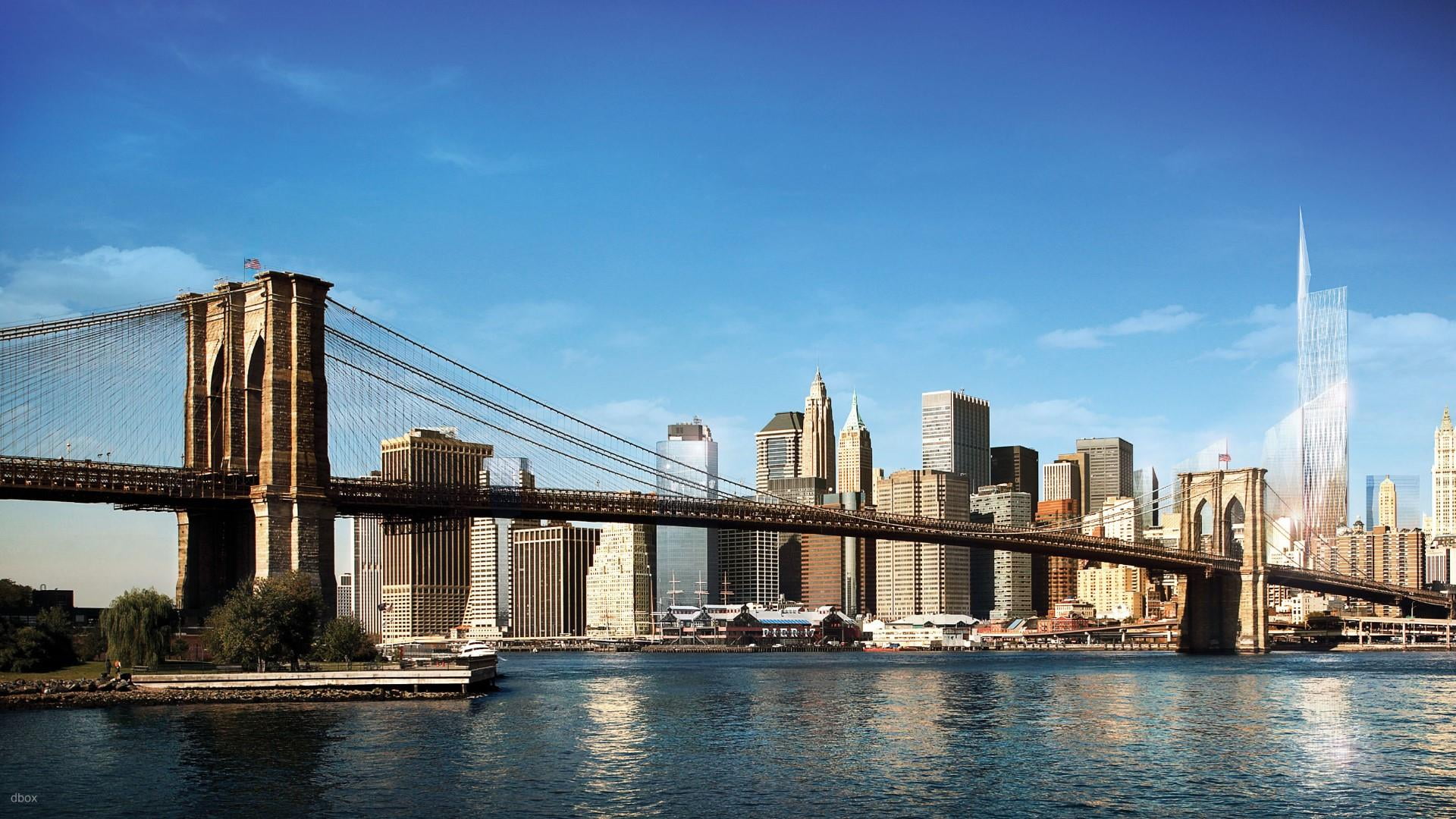 town, building exterior, engineering, bridge, waterfront, clue sky, cloud - sky, cityscape, bridge - man made structure, bay, water, office building exterior, HD Wallpaper
