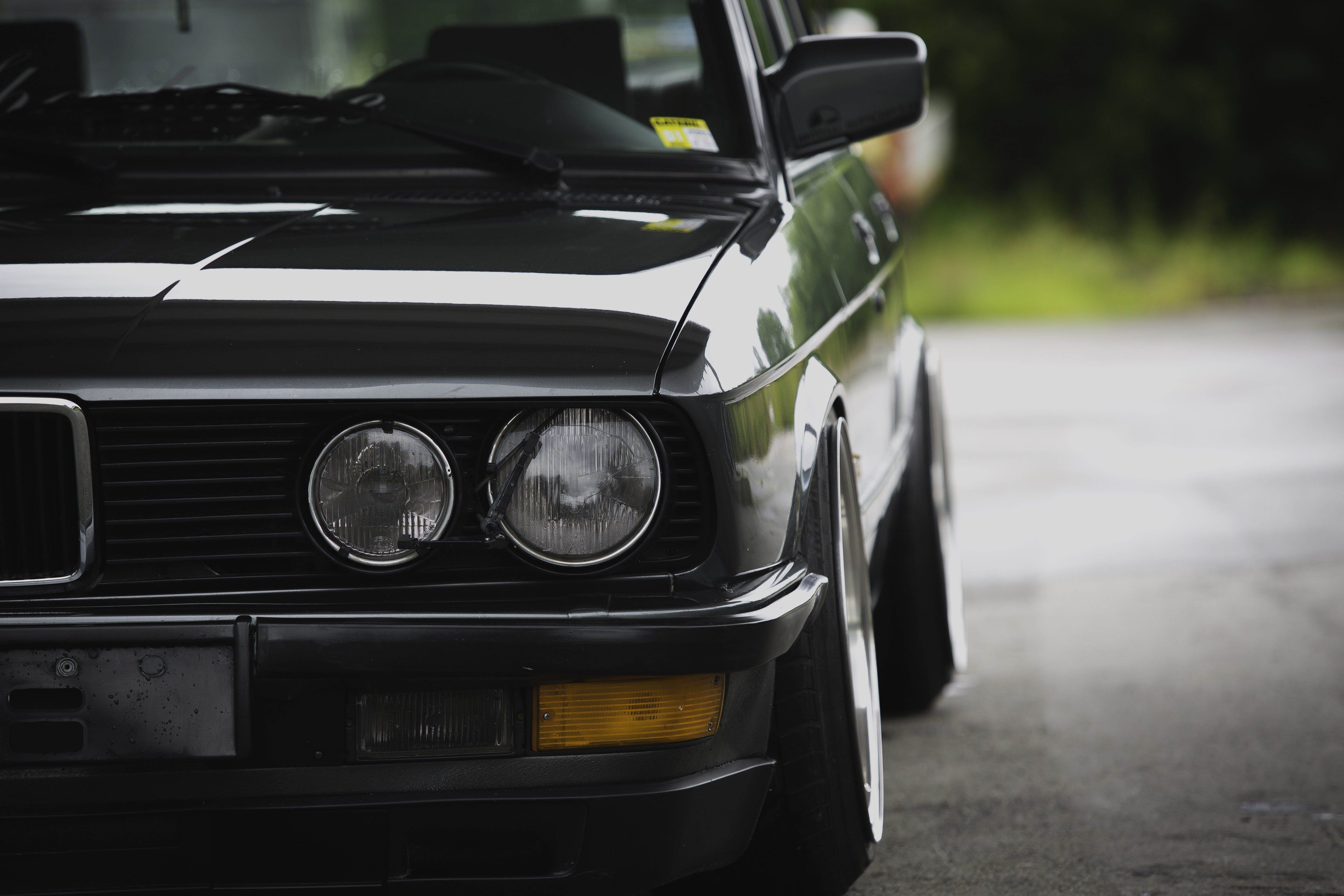 nature, transportation, luxury, street, road, black color, outdoors, focus on foreground, headlight, car, retro styled, motor vehicle, no people, 5K, close-up, HD Wallpaper
