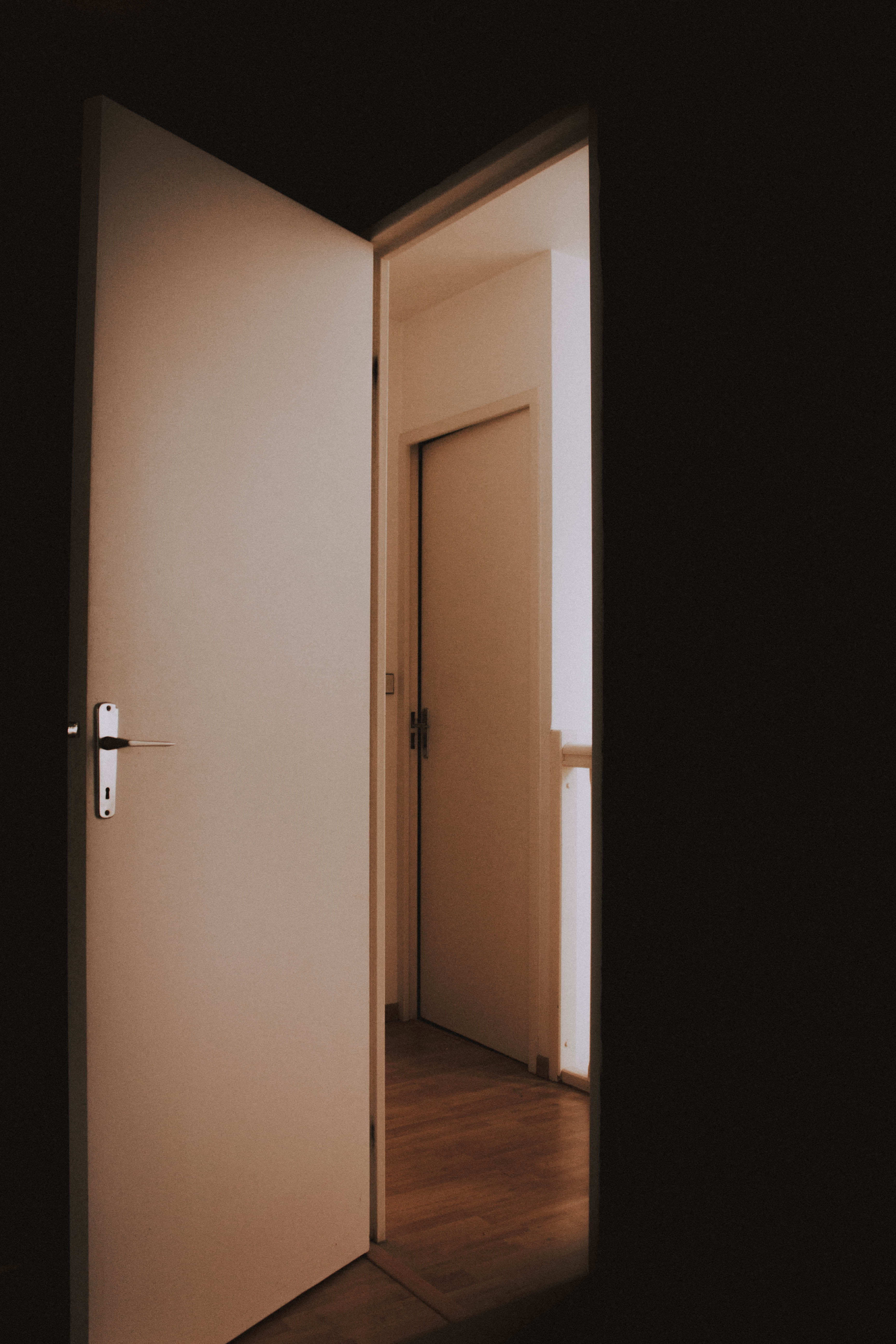 open door, white, opened, shadow, 5K, creative, wall - Building Feature, light, open, door, architecture, hallway, modern, handle, dark, elegance, entering, Phone HD Wallpaper