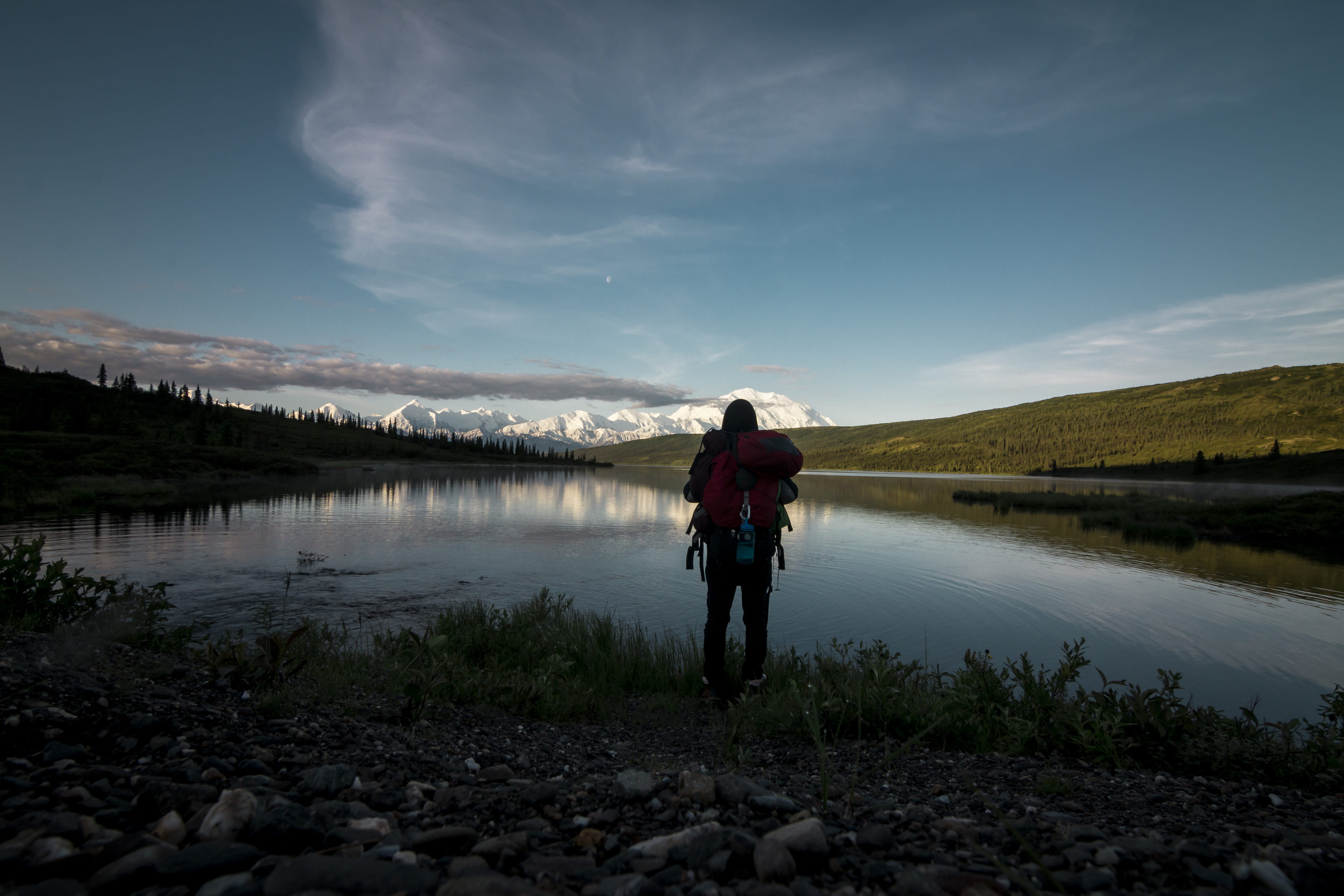 landscape, sky, tranquility, one person, standing, reflection, front, dirt road, scenics - nature, real people, traveler, united states, lifestyles, lake, HD Wallpaper