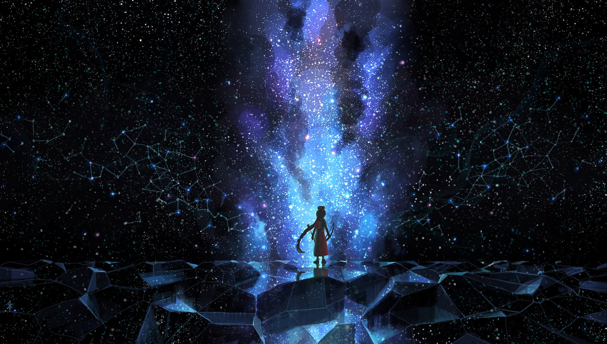 sky, night, 1080P, scenic, space, eirin, seeker, stars, yagokoro, touhou, HD Wallpaper