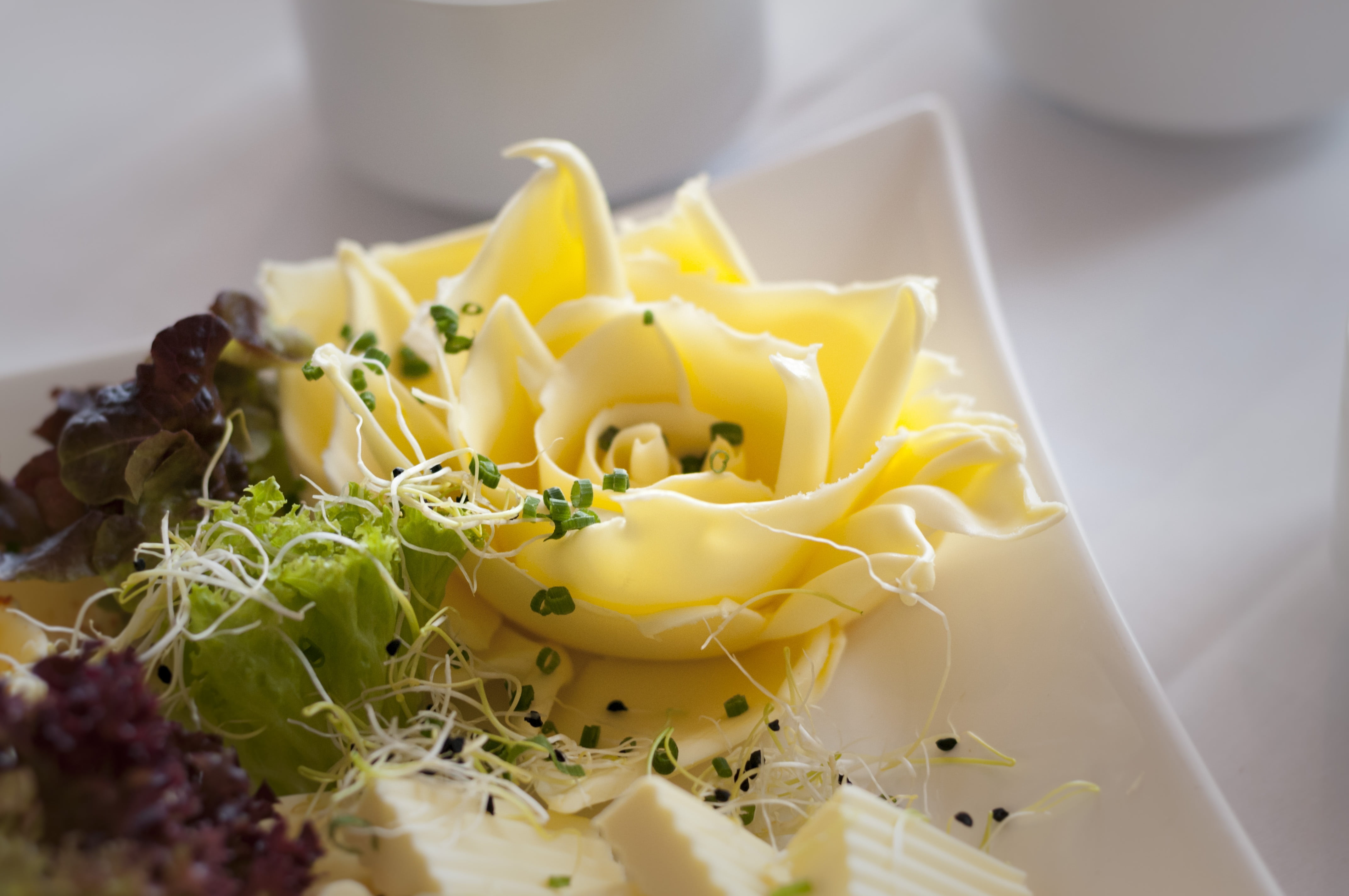 eye catcher, wellbeing, salad, butter, ornament, white, dish, indoors, no people, vegetarian food, garnish, healthy eating, dairy product, food and drink, HD Wallpaper