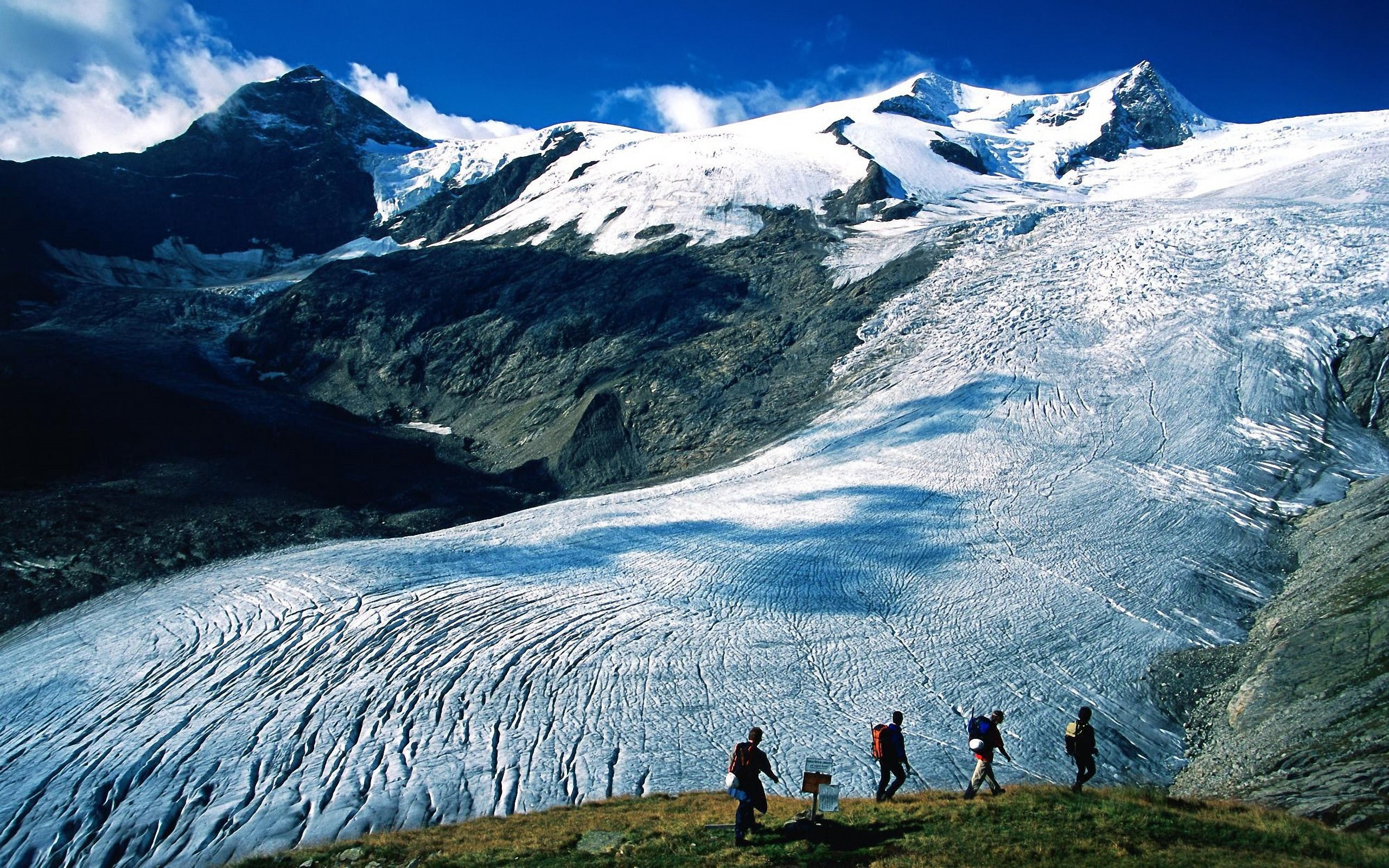 leisure activity, snow, men, lifestyles, environment, nature, glacier, winter, snowcapped mountain, footpath, high Up, europe, white, summer, people, valley, HD Wallpaper