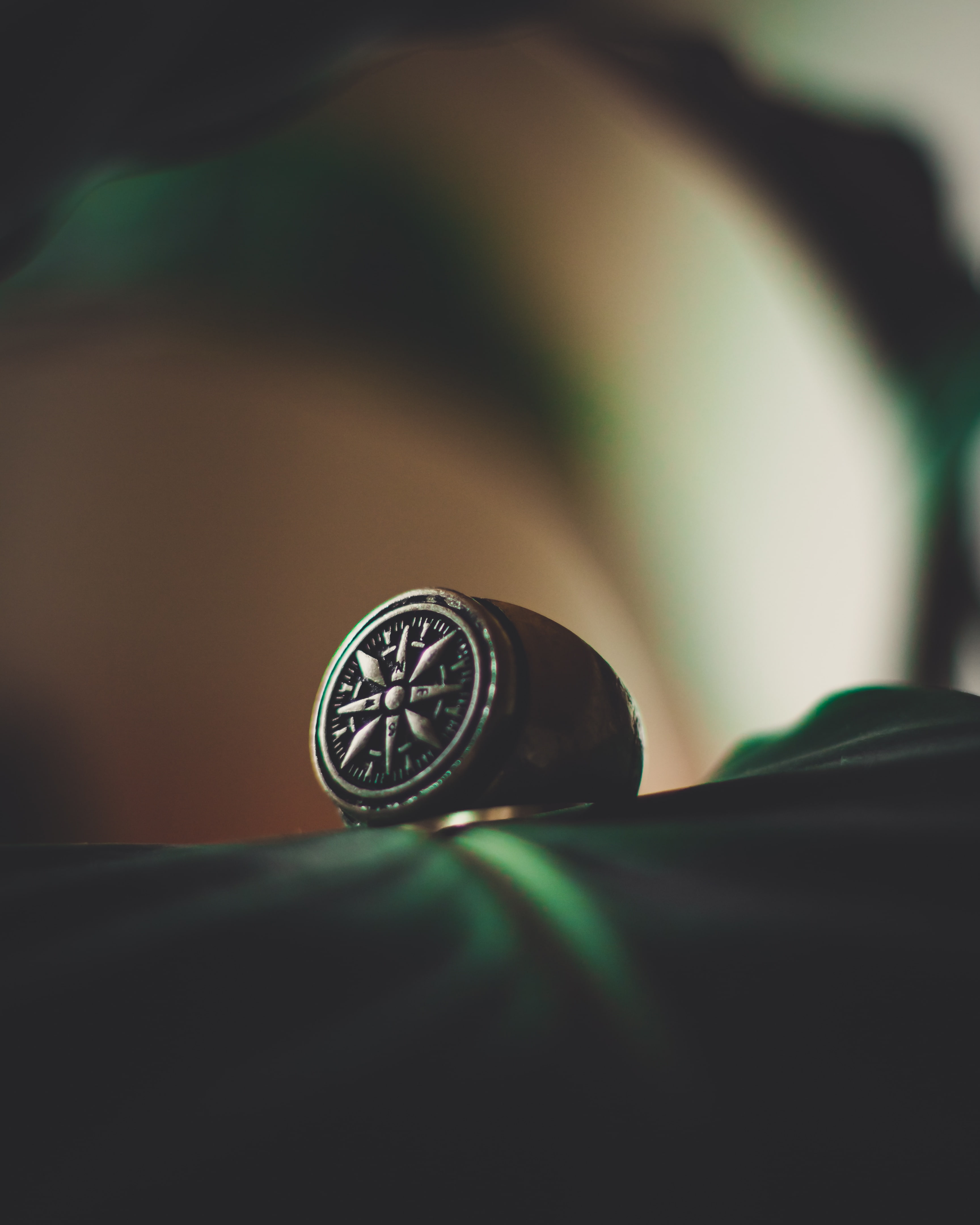 ring, pattern, 4K, wind rose, silver, signet, jewel, Phone HD Wallpaper