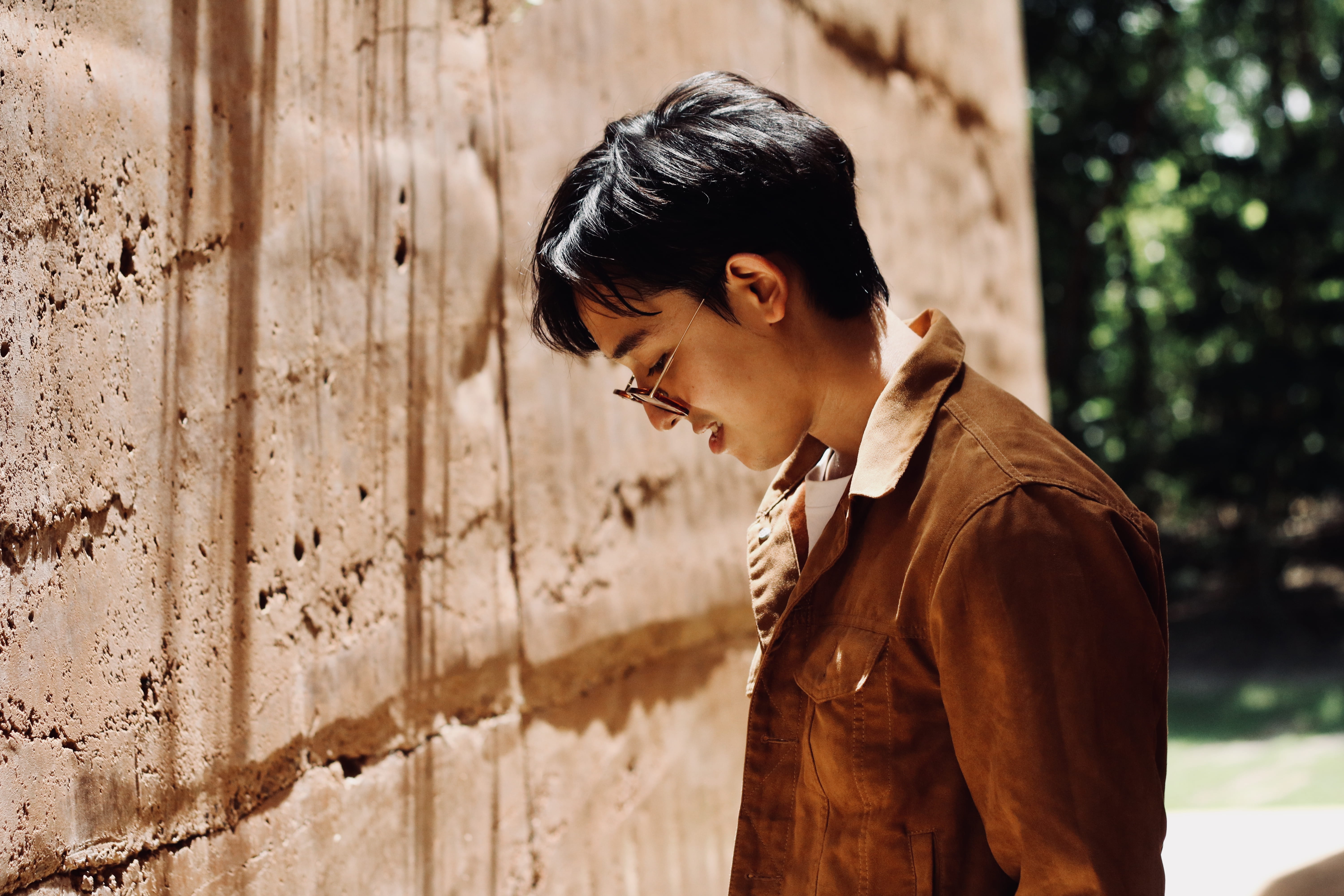 looking, black hair, guy, looking down, waist up, focus on foreground, bangkok, forest, sunlight, one person, thai, wearing, hair, men, emotion, boy, young adult, HD Wallpaper