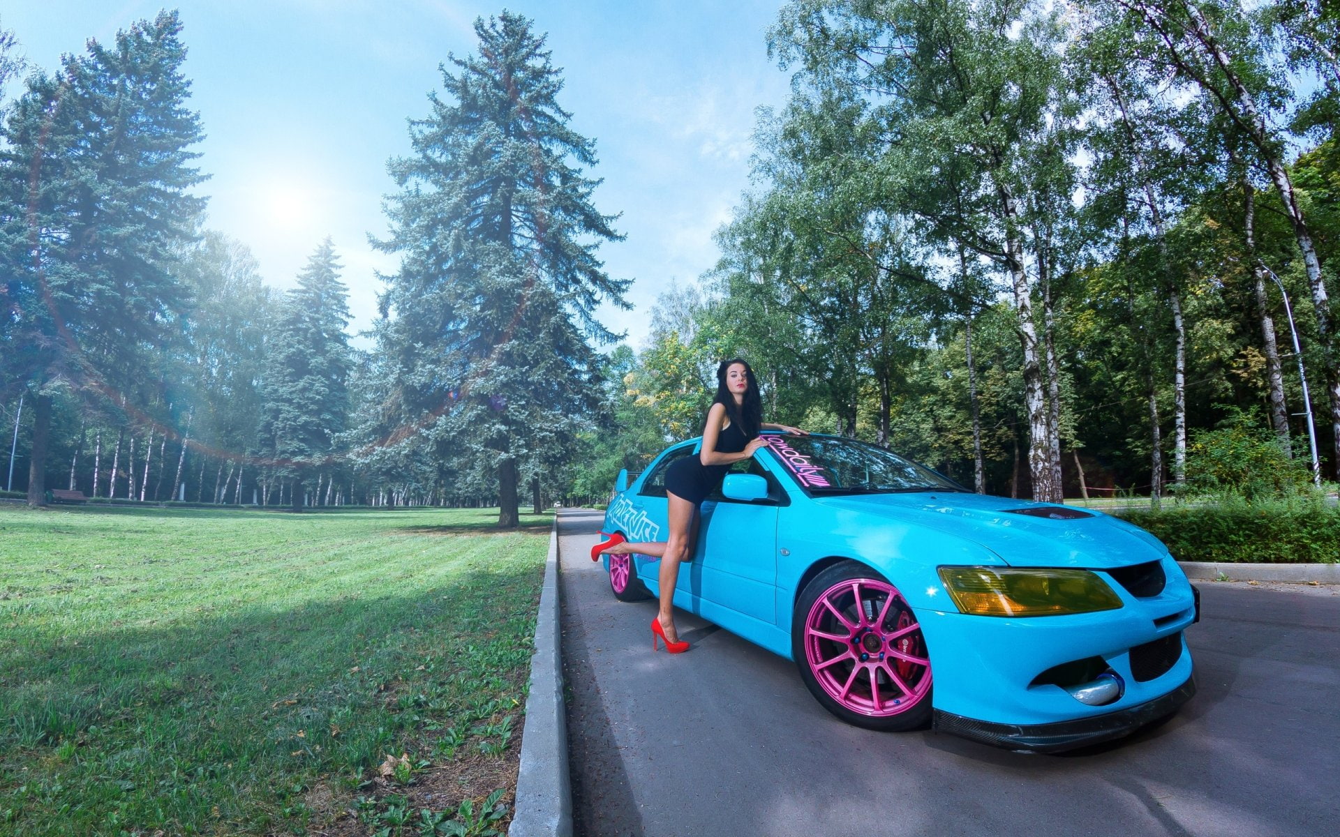 sky, real people, young women, Women, mode of transportation, one person, young adult, land, motor vehicle, 1080P, Girls and Cars, outdoors, leisure activity, HD Wallpaper