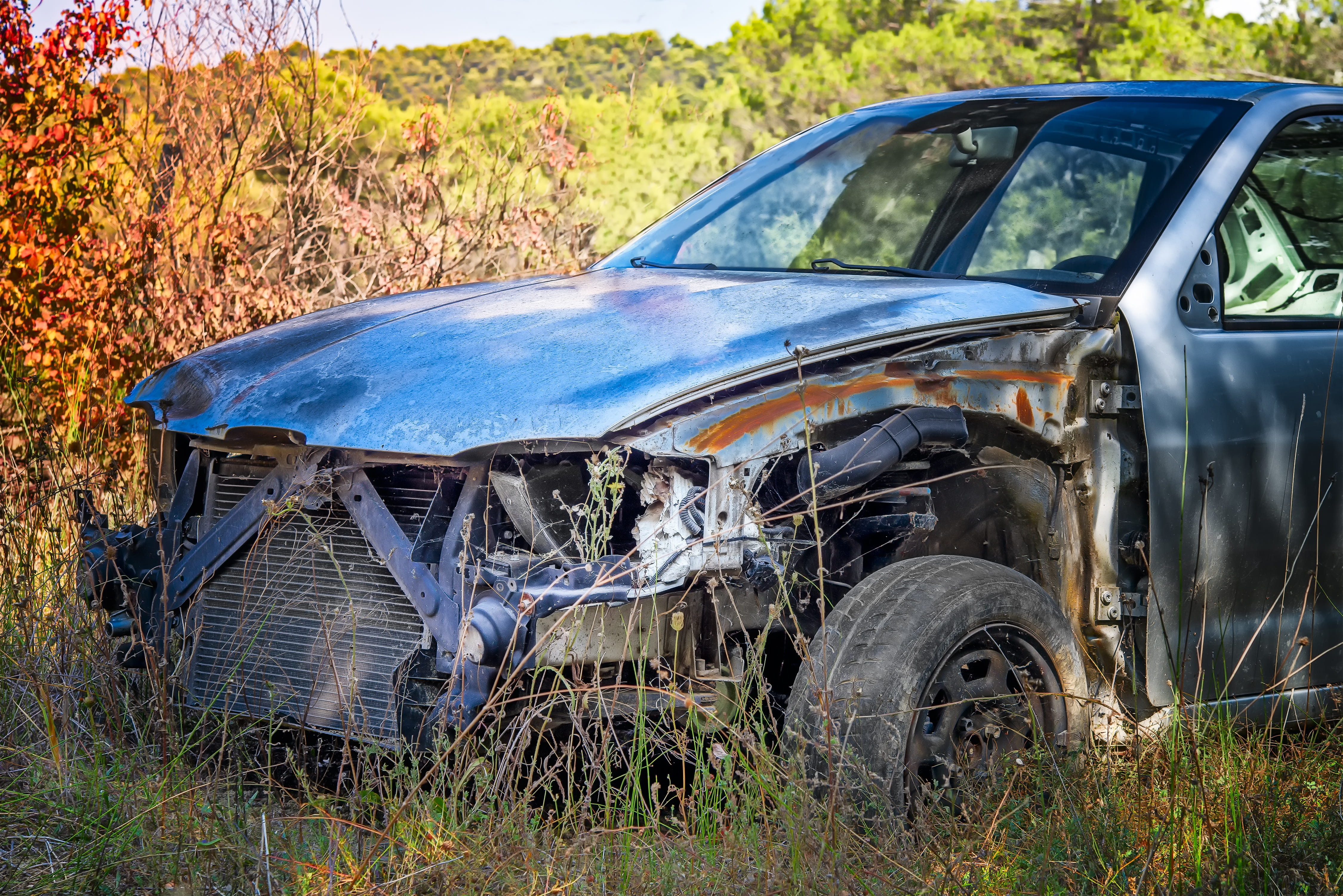 broken, retro styled, no People, abandoned, blue, Rugged, demolished, transportation, land, accident, Carcass, misfortune, Wreck, to break, obsolete, crash, HD Wallpaper
