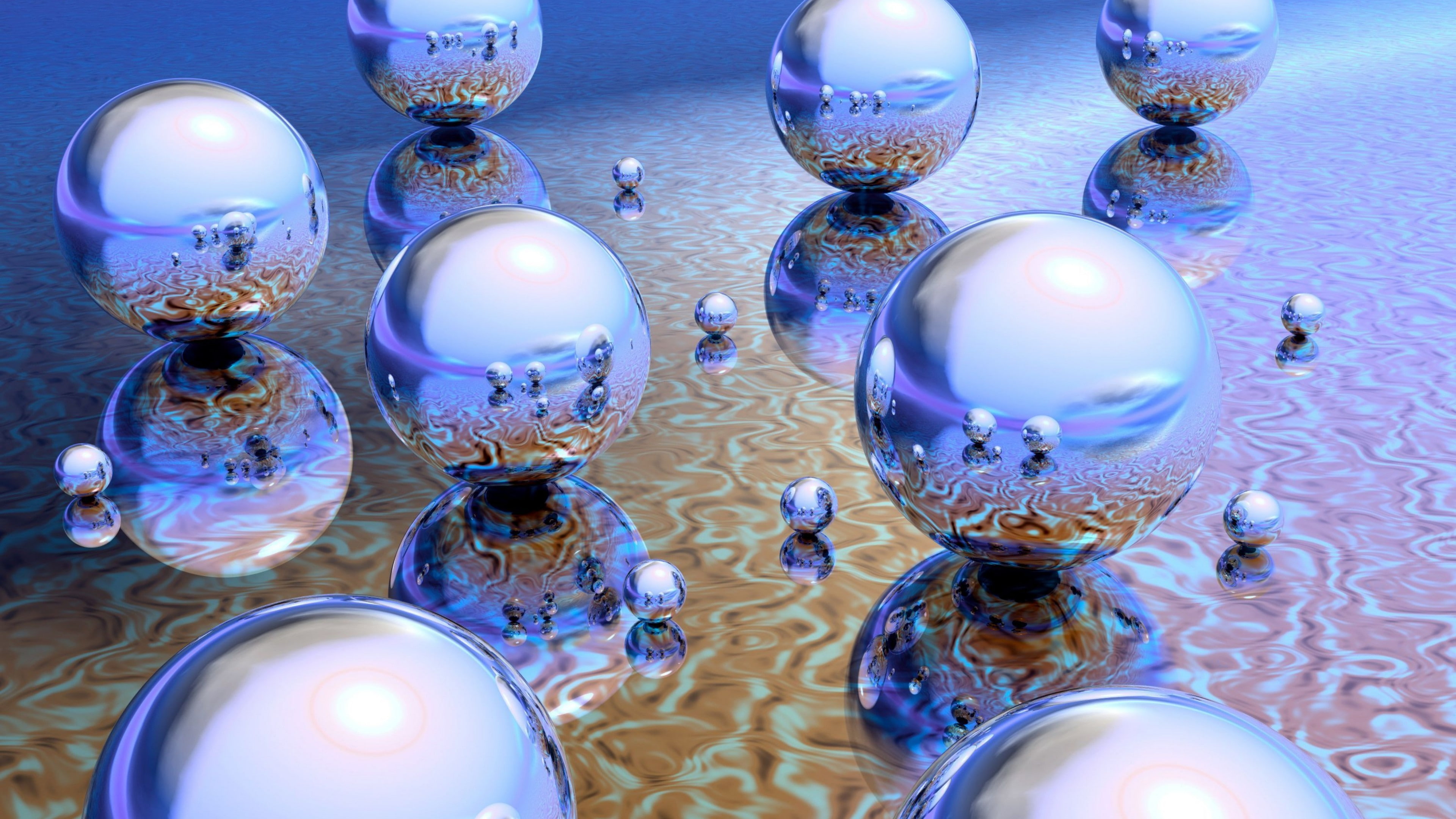 abstract art, blue, digital art, abstraction, balls, 3d, illustration, 4K, reflection, HD Wallpaper