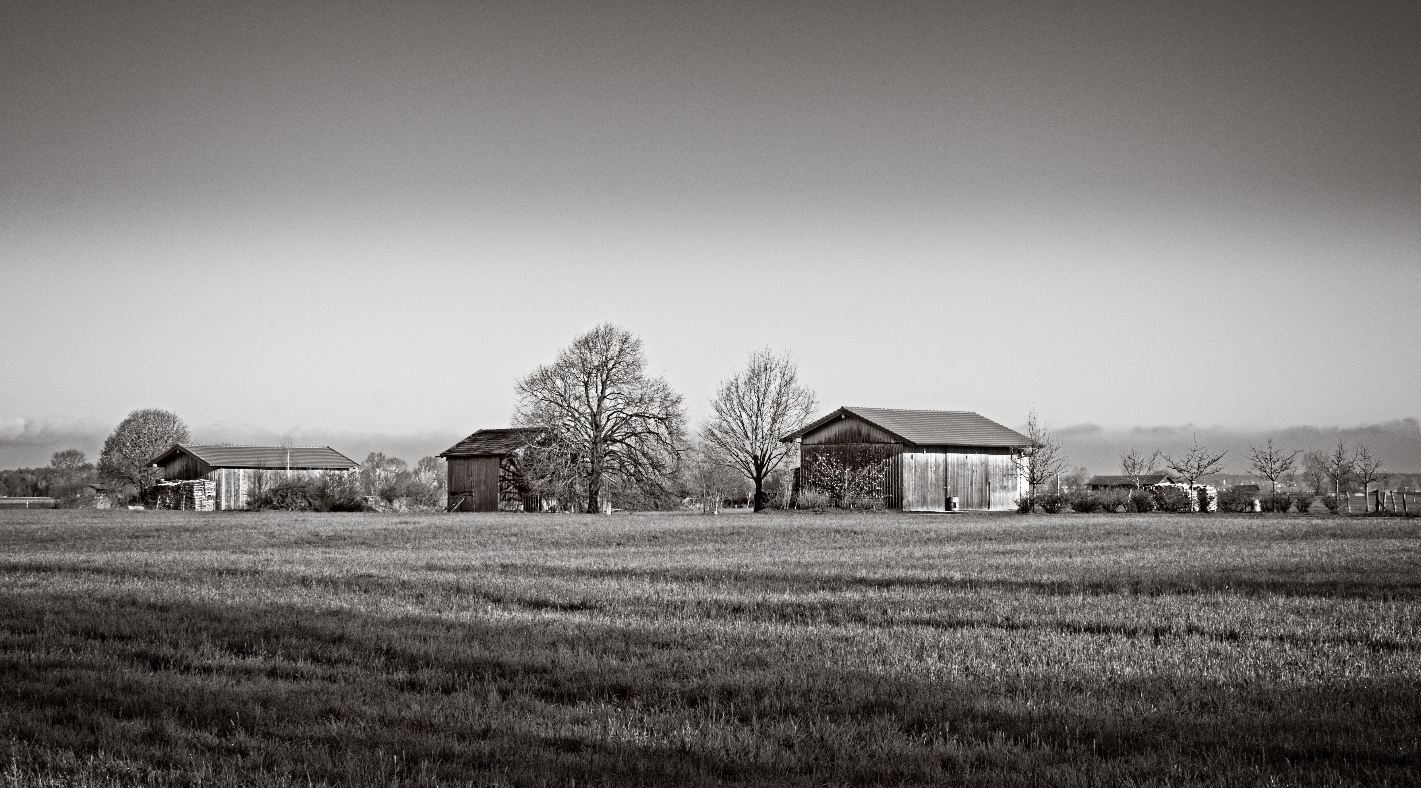 architecture, landscape, pasture, house, building exterior, sky, rural scene, plant, farm, environment, 4K, nature, upper bavaria, bavaria, log cabin, HD Wallpaper