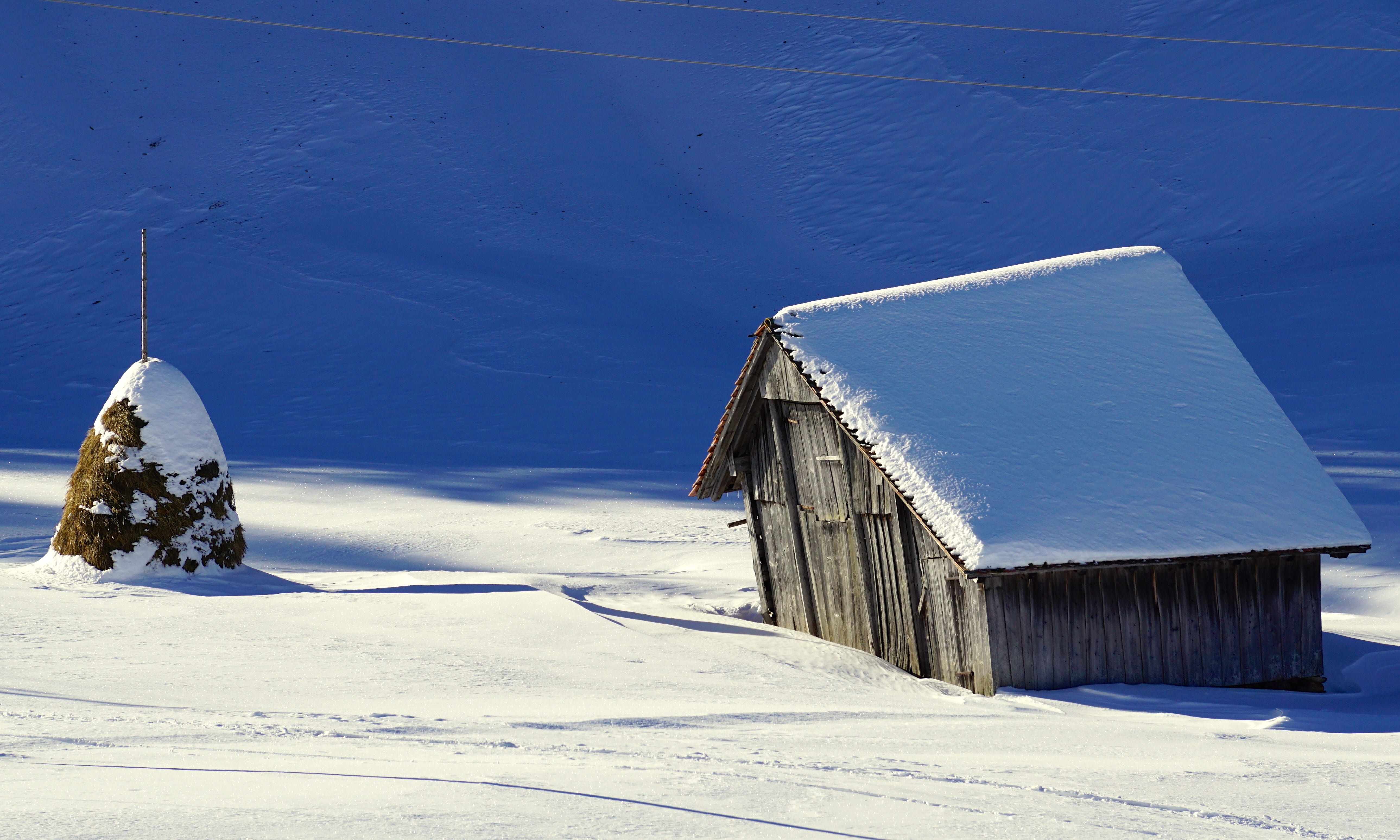atmosphere, log cabin, white color, cold temperature, mood, Wood, hunting, landscape, nature, Scale, rural, architecture, hispanic, idyll, Winter, sunlight, HD Wallpaper