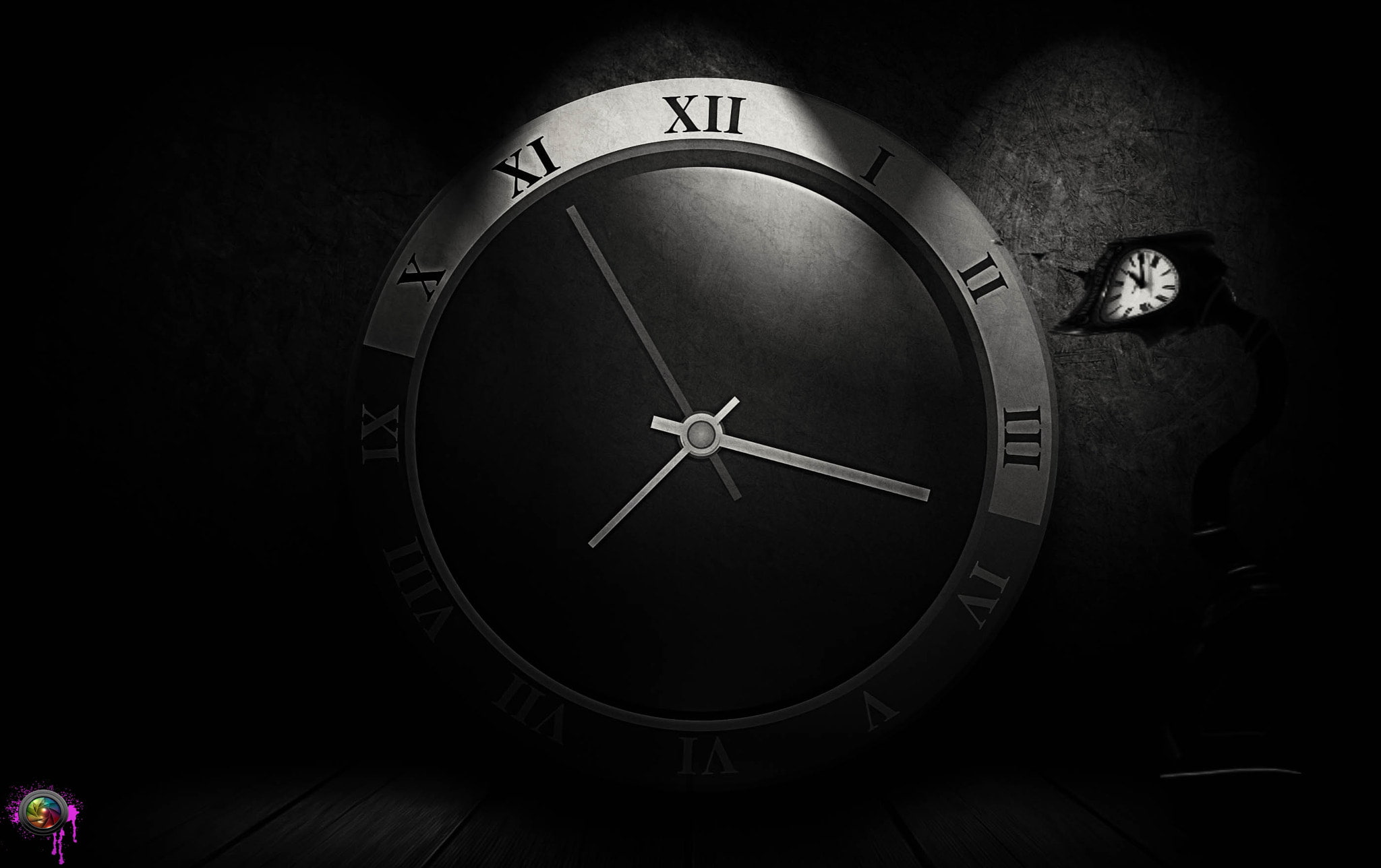 1080P, Clocks, monochrome, Bert Seinstra, Dark, HD Wallpaper