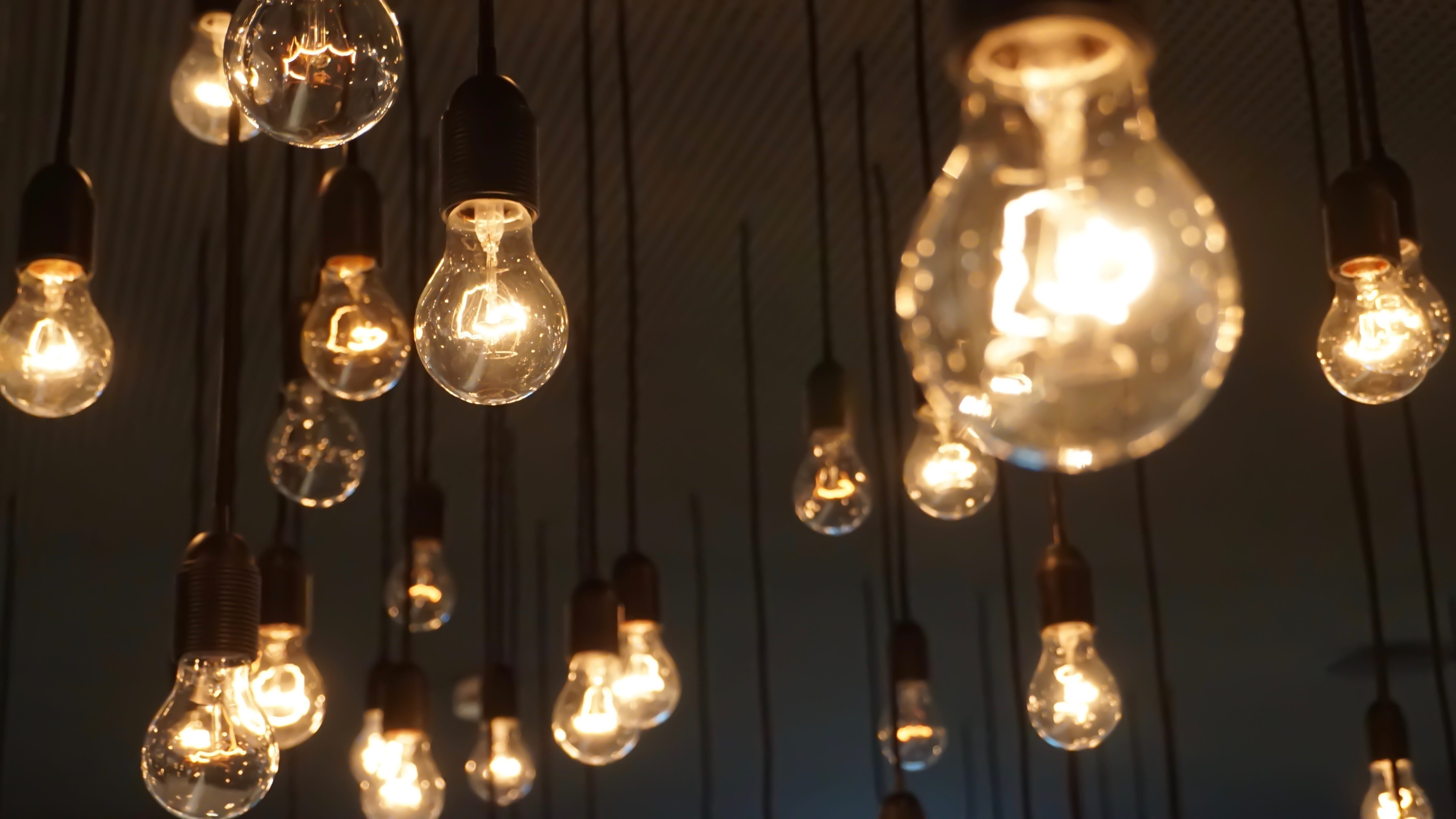 fuel and power generation, idea, light bulb, glass - material, light bulbs, in a row, illuminated, glowing, filament, electric lamp, lights, lighting equipment, HD Wallpaper