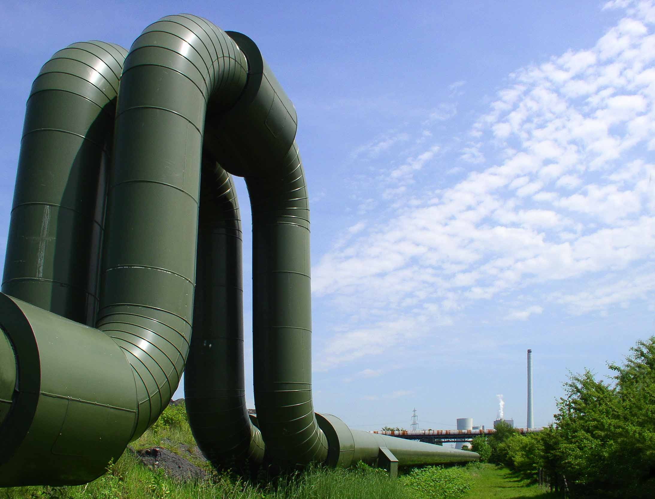 pipes, low angle view, sky, built structure, energy, technology, supply, pipe, 1080P, pipeline, no people, building exterior, cloud - sky, day, outdoors, HD Wallpaper