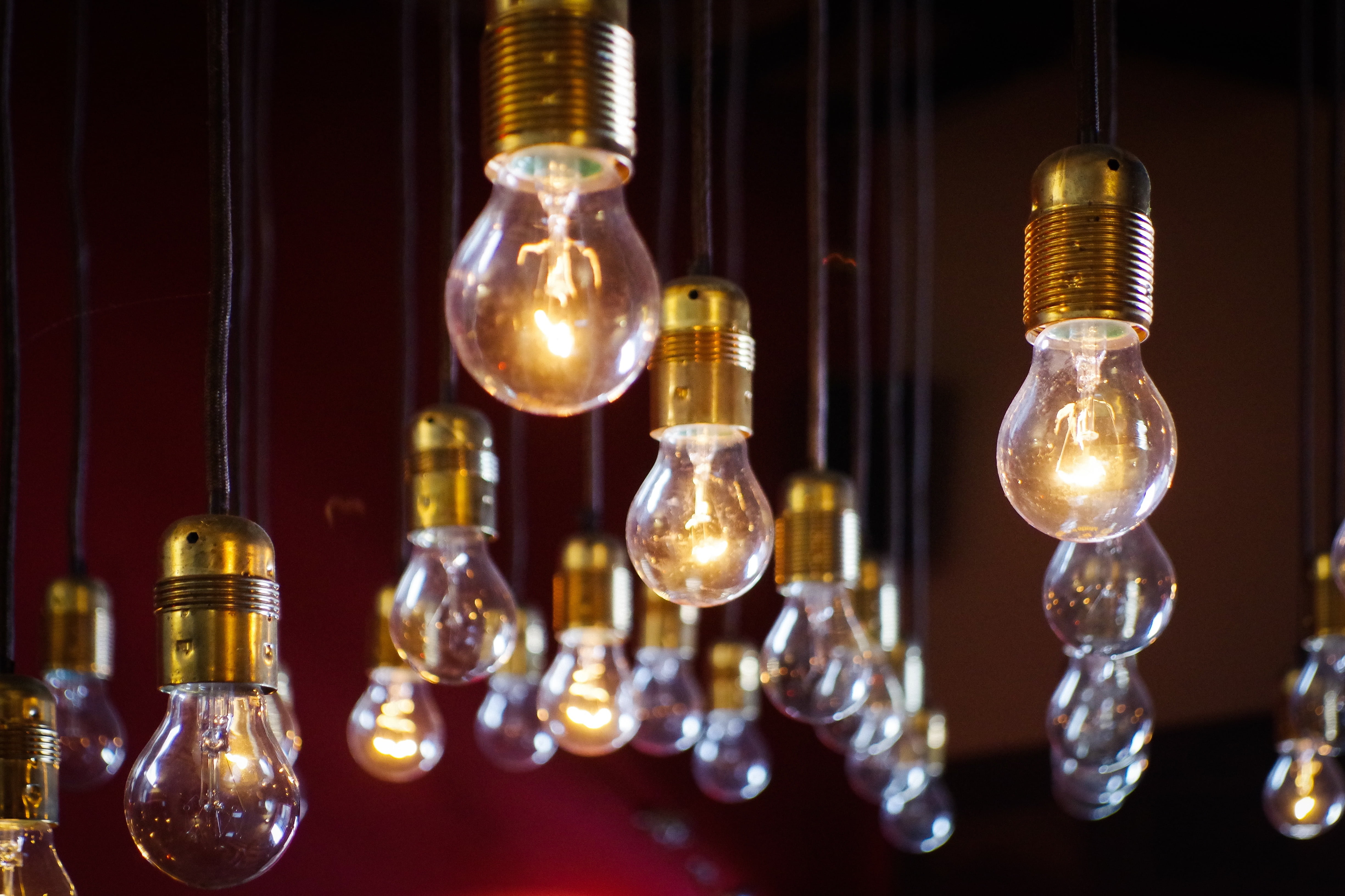 black background, fuel and Power Generation, electric Lamp, lamps, glowing, innovation, ideas, energy, container, hanging, filament, food and drink, indoors, HD Wallpaper