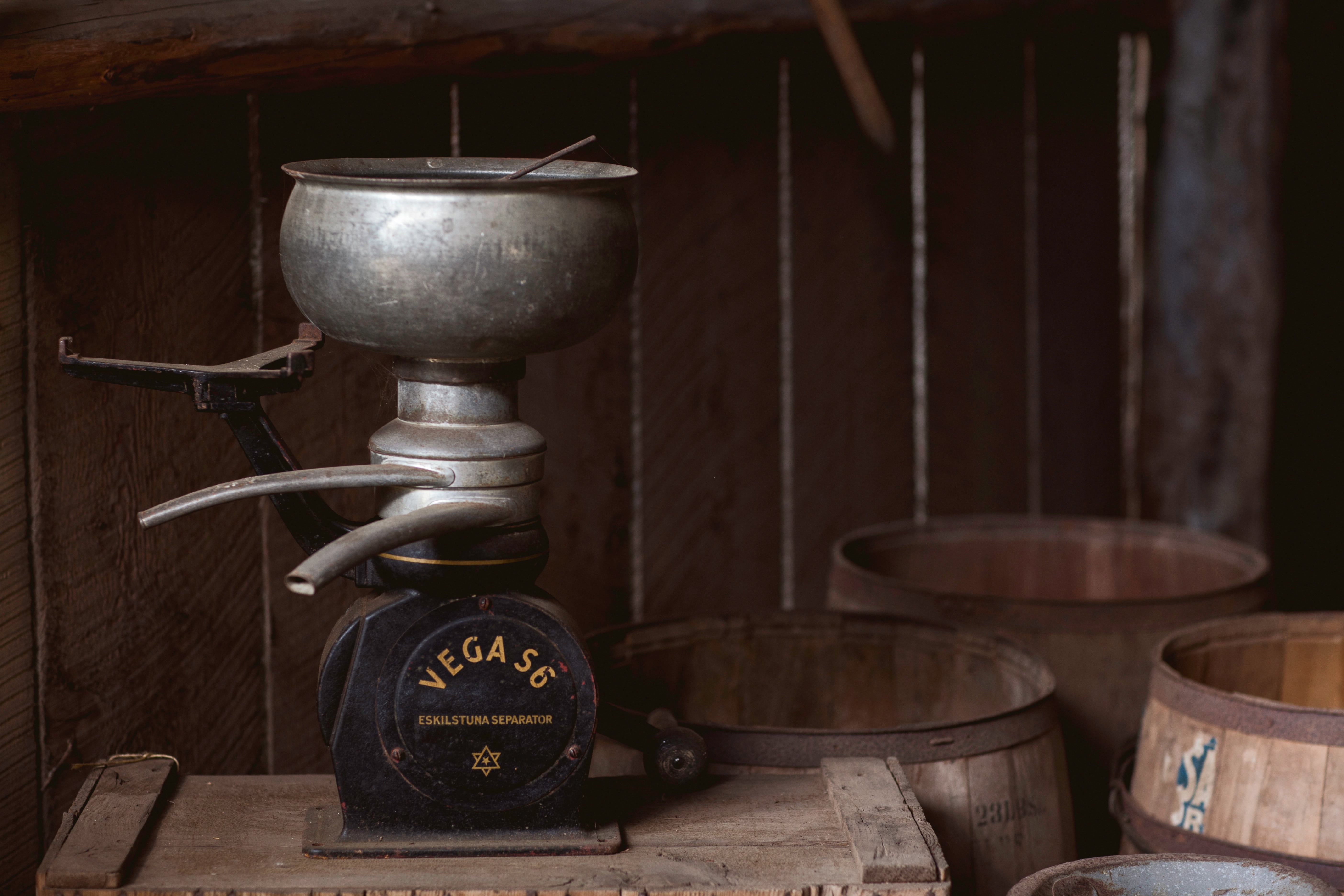 bench top, dairy, milk, history, rustic, equipment, old, grinder, valve, separator, farm, barrel, 5K, still life, close-up, metal, number, cream, historic, HD Wallpaper