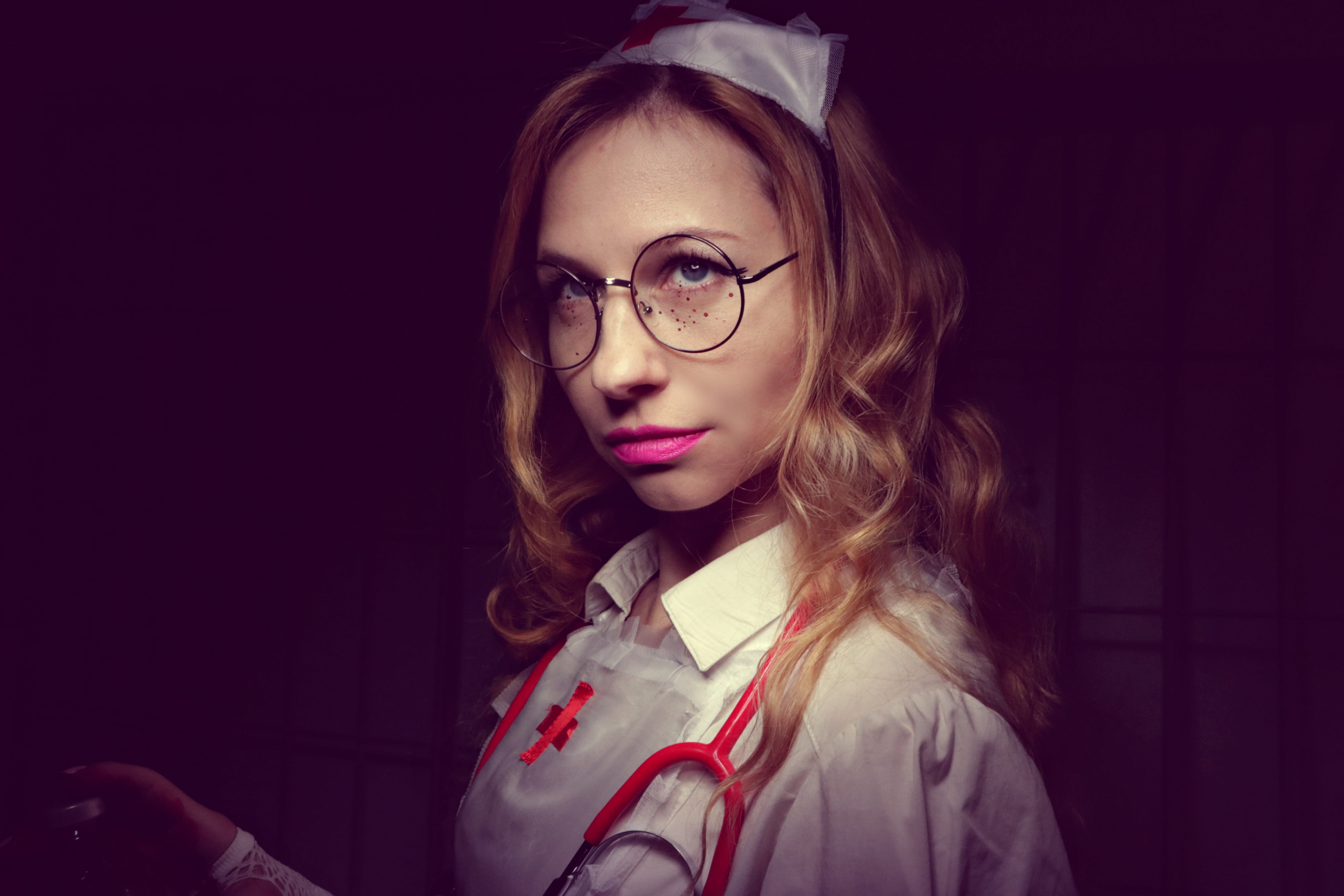 nurse, clinic, glasses, looking at camera, hair, young women, health care, surgeon, disease, diagnostics, experiments on people, psychiatric hospital, doctor, HD Wallpaper