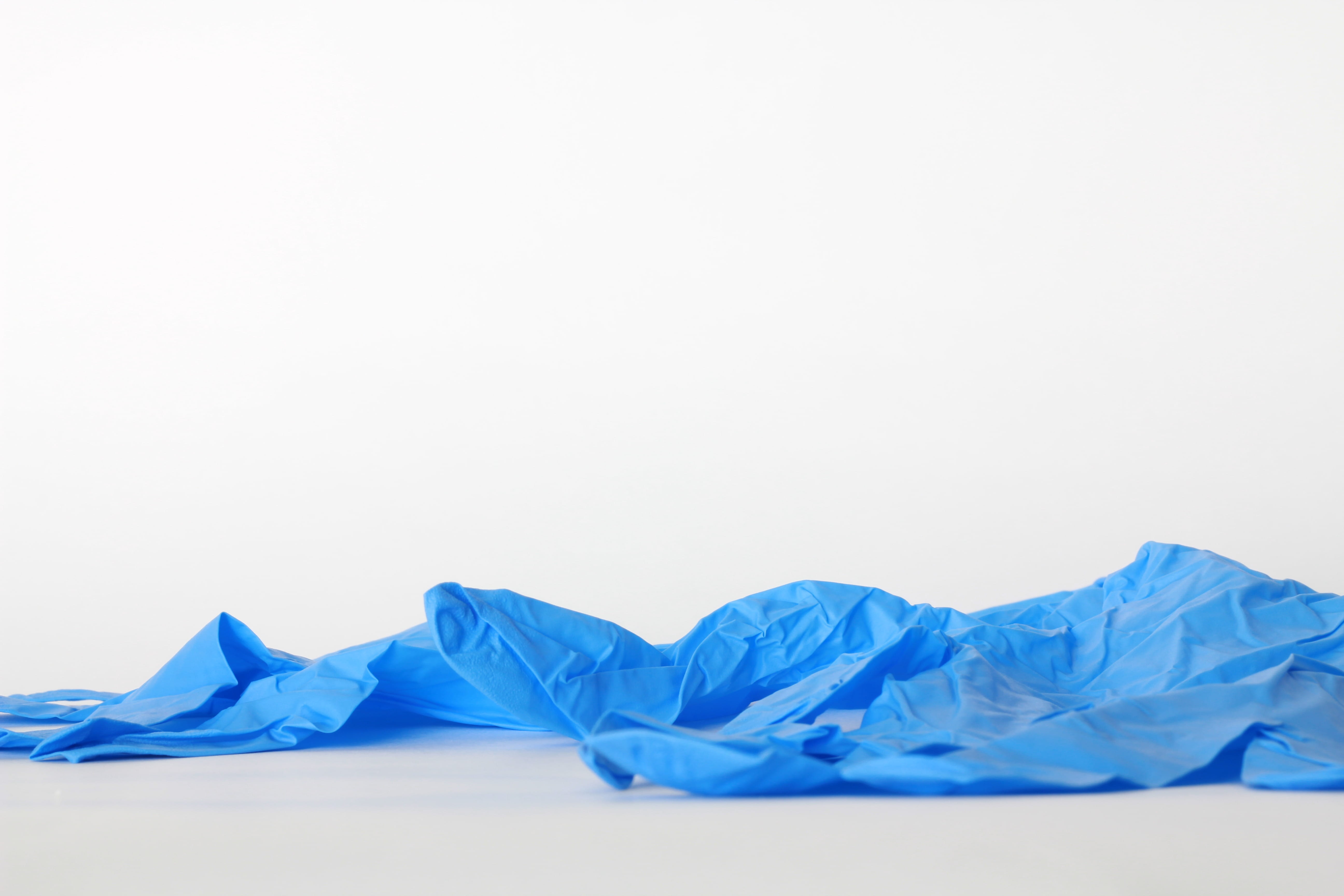 crumpled, linen, 5K, relaxation, copy space, no People, comfortable, backgrounds, sparse, indoors, blue, bed, colored background, Rubber, Gloves, garbage, HD Wallpaper