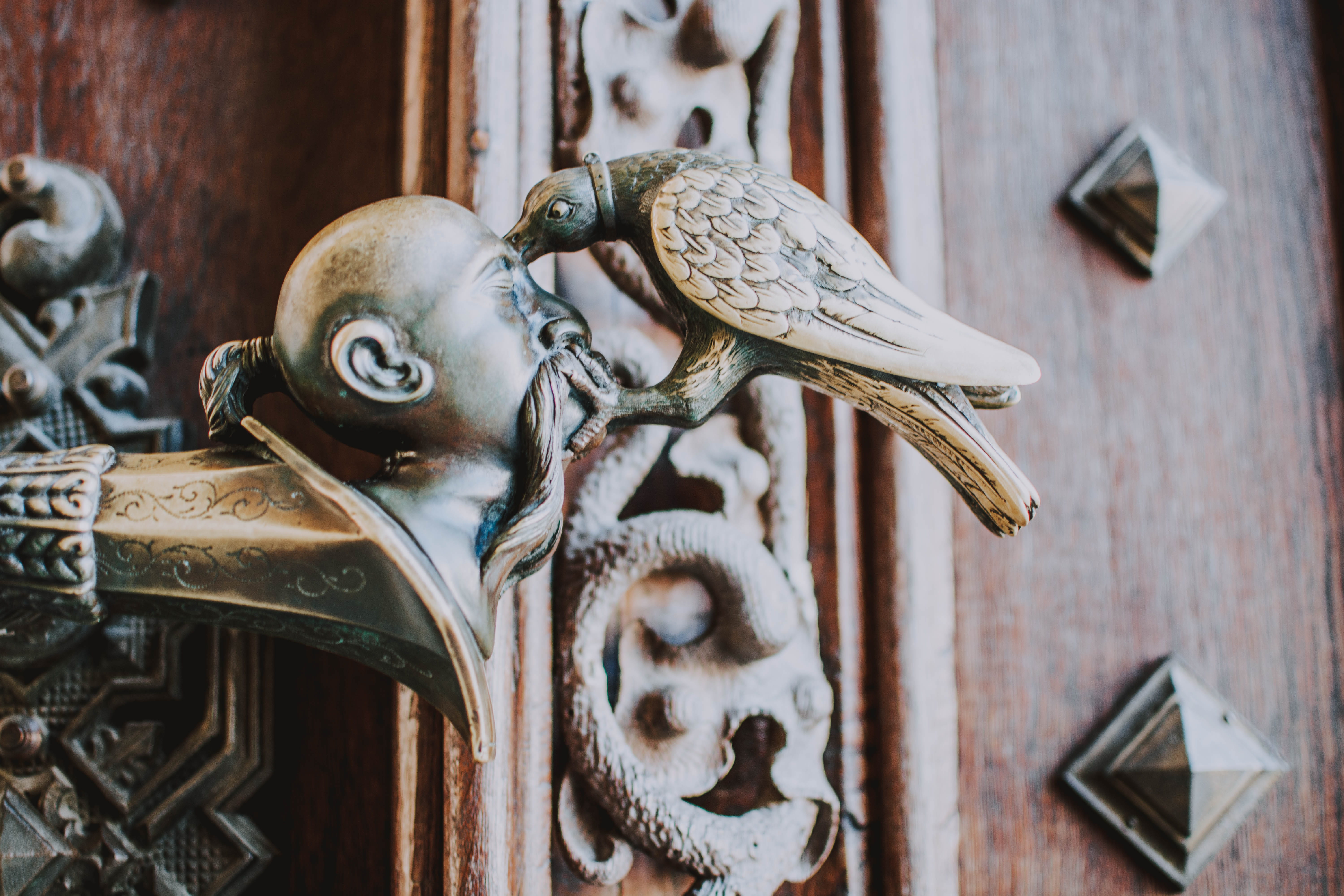 pricking, wood - material, close-up, focus on foreground, sculpture, exterior, spirituality, wooden, ancient, traditional, art, bird, vintage, art and craft, HD Wallpaper