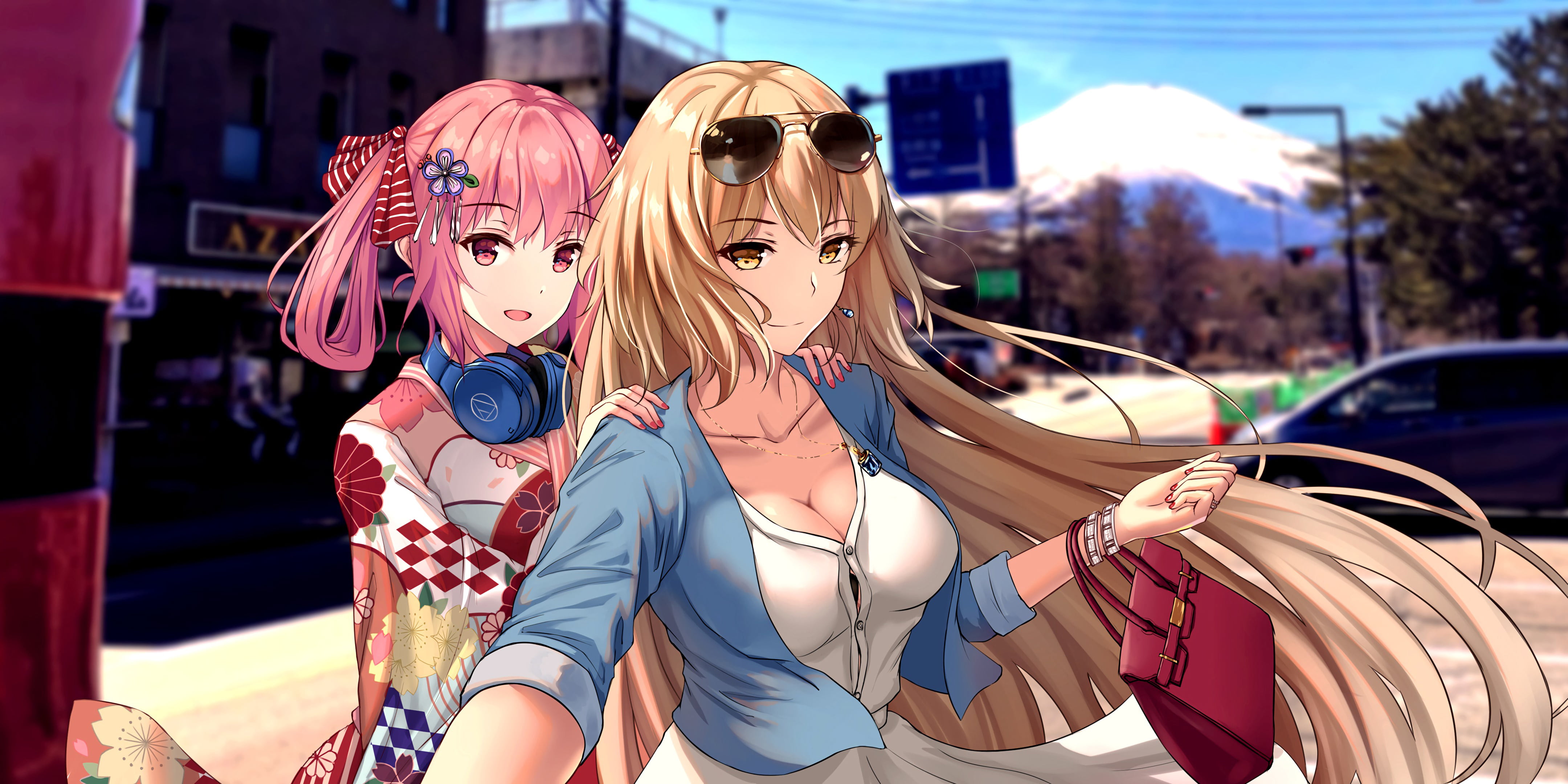 4K, Sunglasses, Fate Series, Yellow Eyes, Headphones, Necklace, Earrings, Avenger (Fate/Grand Order), Jeanne dArc Alter, Fate/Grand Order, Blonde, Kimono, HD Wallpaper