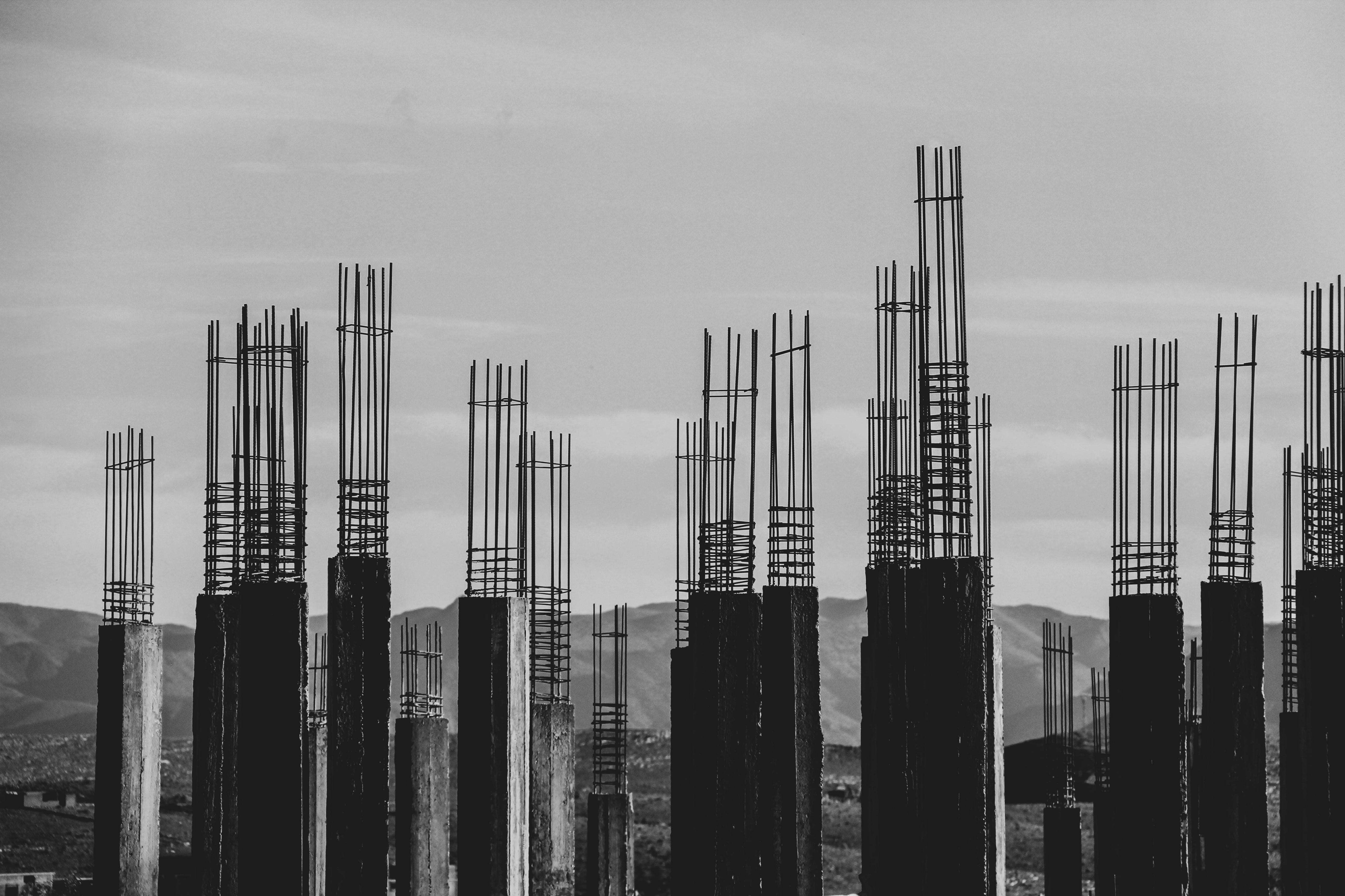 posts, day, tower, financial district, no people, black, nature, city, factory, housing, high rise, urban, outdoors, office building, urban skyline, built structure, HD Wallpaper
