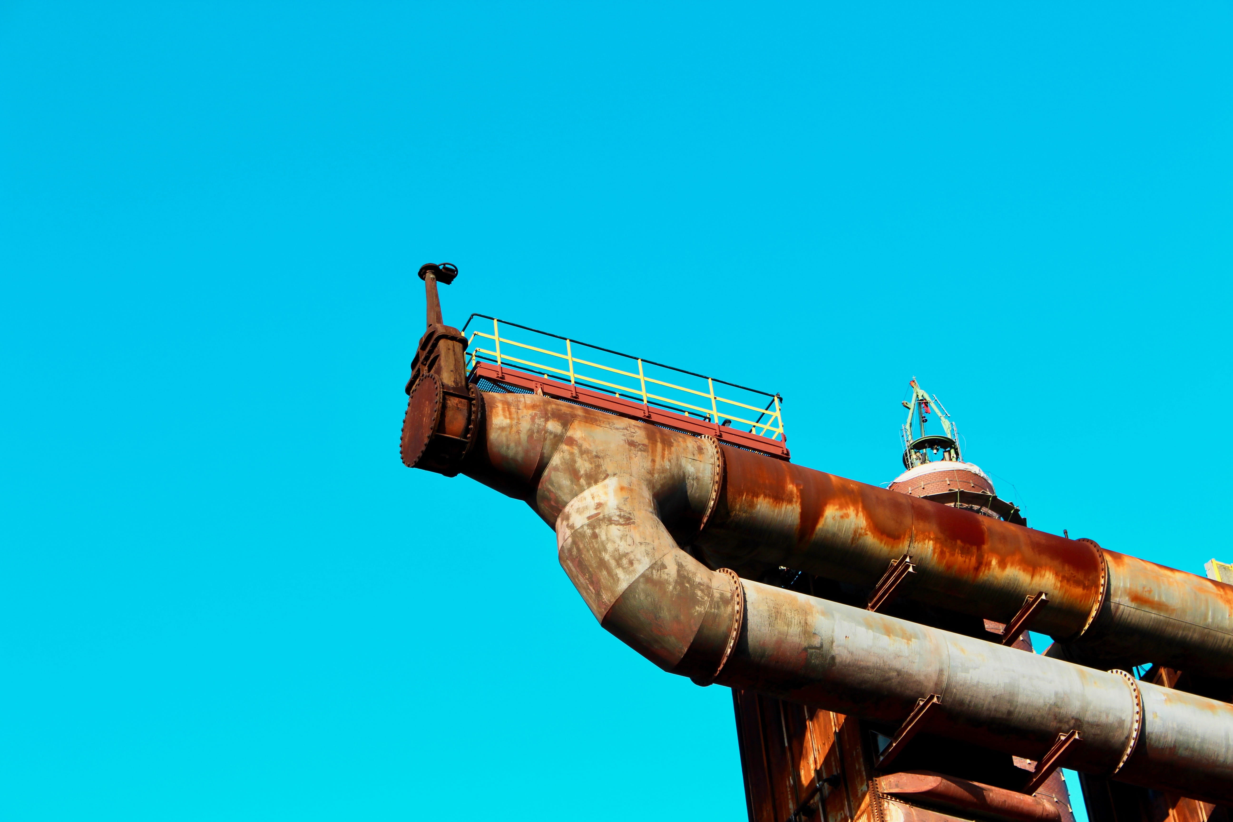 essen, zeche zollverein, sky, weaponry, rust, power plant, smoke, refinery, building, representation, blue sky, handrail, architecture, metal, 5K, pipeline, HD Wallpaper