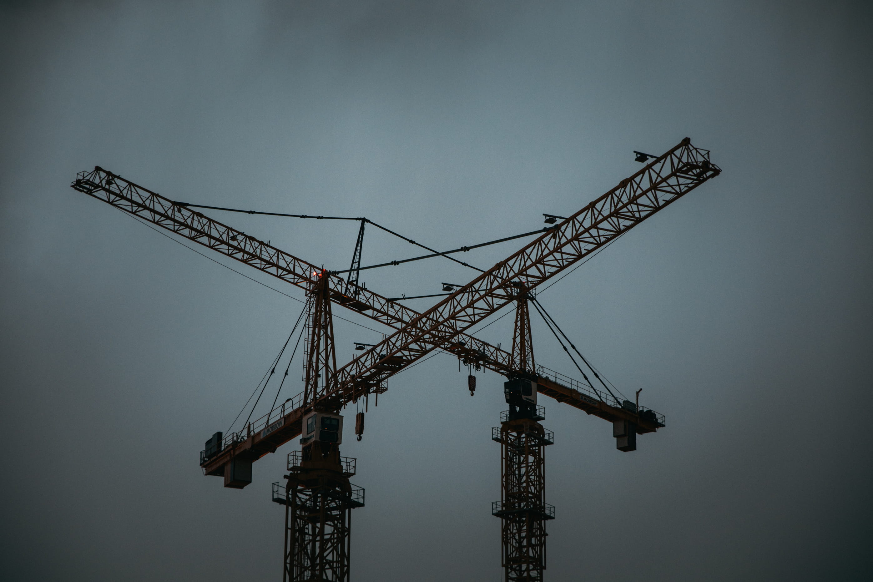 yellow, low angle view, architecture, constriction crane, nature, construction equipment, construction site, sky, incomplete, steel, development, no people, HD Wallpaper