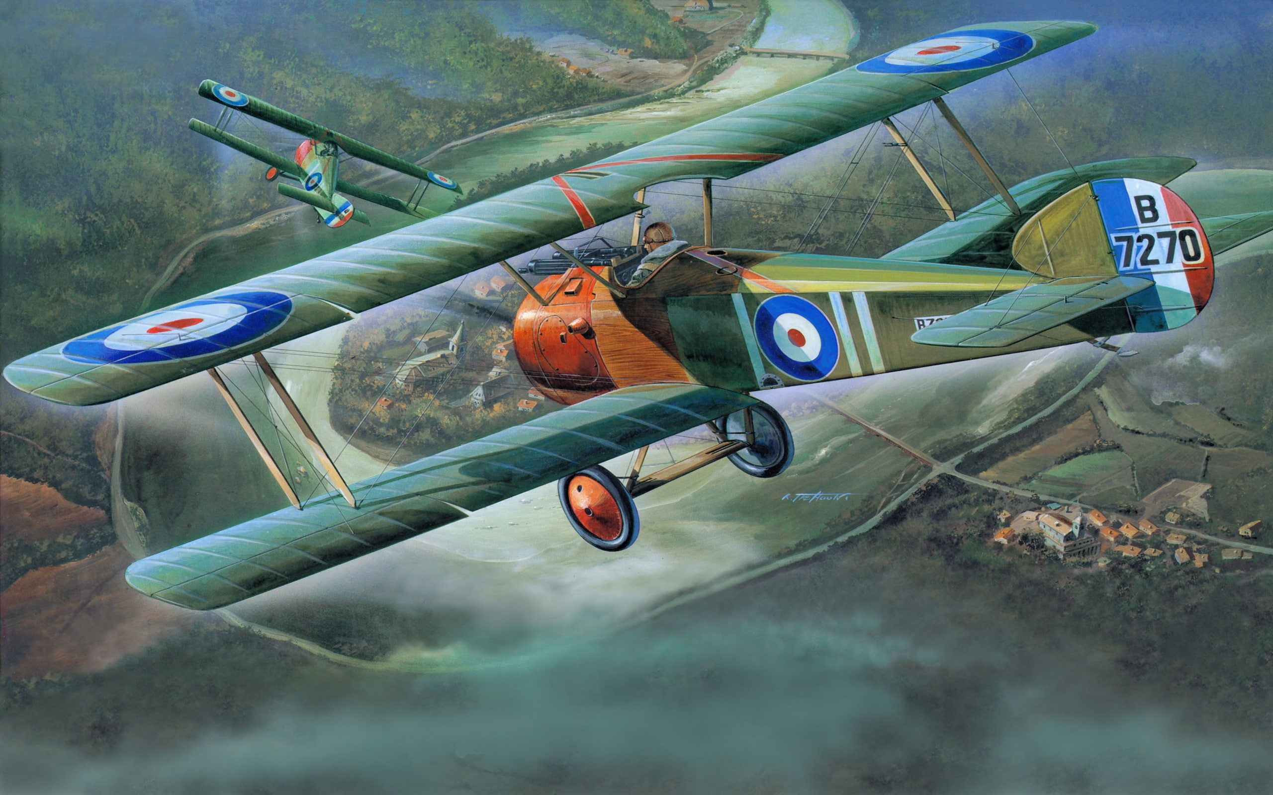 airplane, art, aviation, retro, flight, sopwith, camel, painting, f, 2K, photos, HD Wallpaper