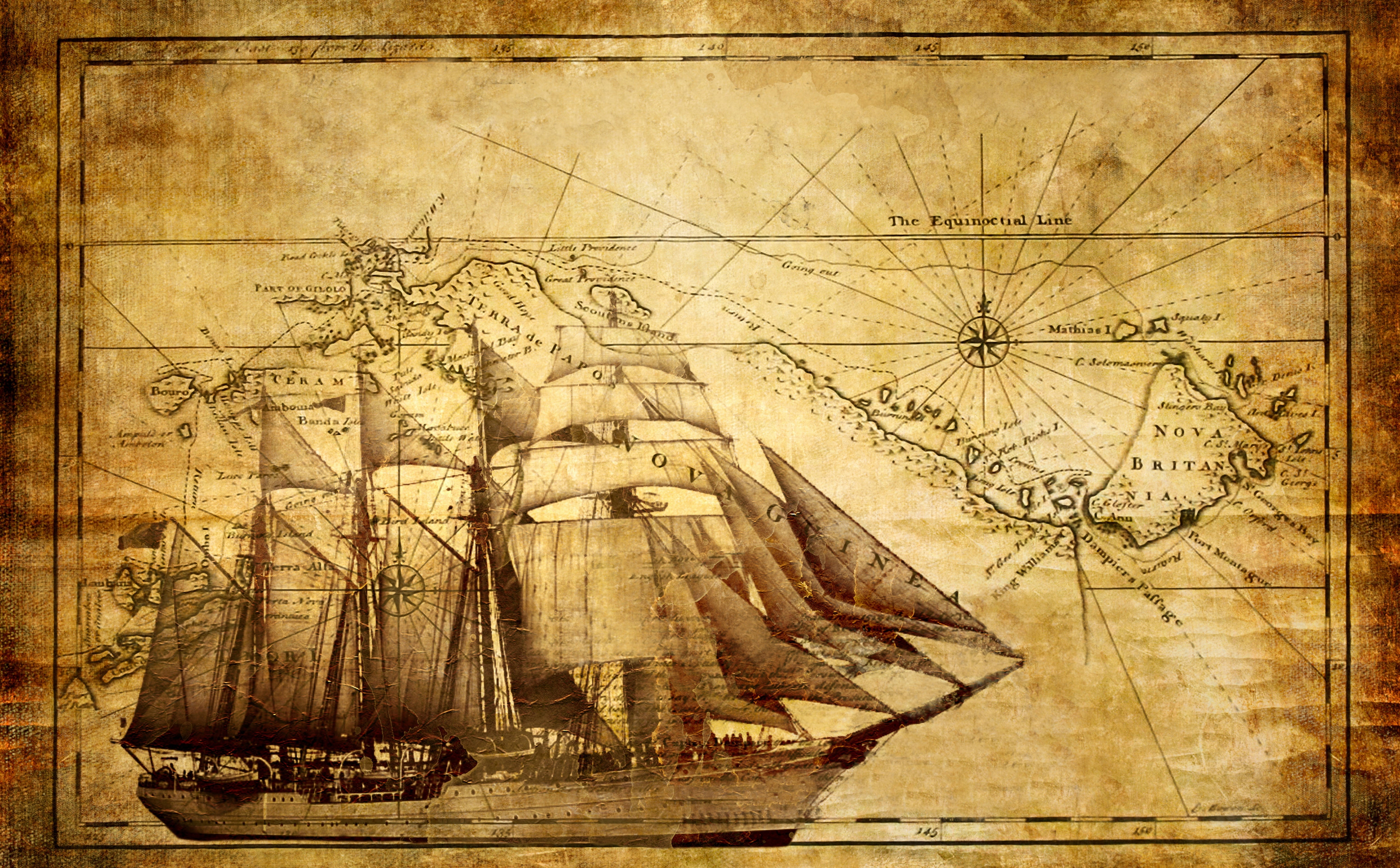 damaged, textured, old, sailing, architecture, ship, 5K, paper, ancient, textured effect, art and craft, Vintage, the past, backgrounds, antique, HD Wallpaper