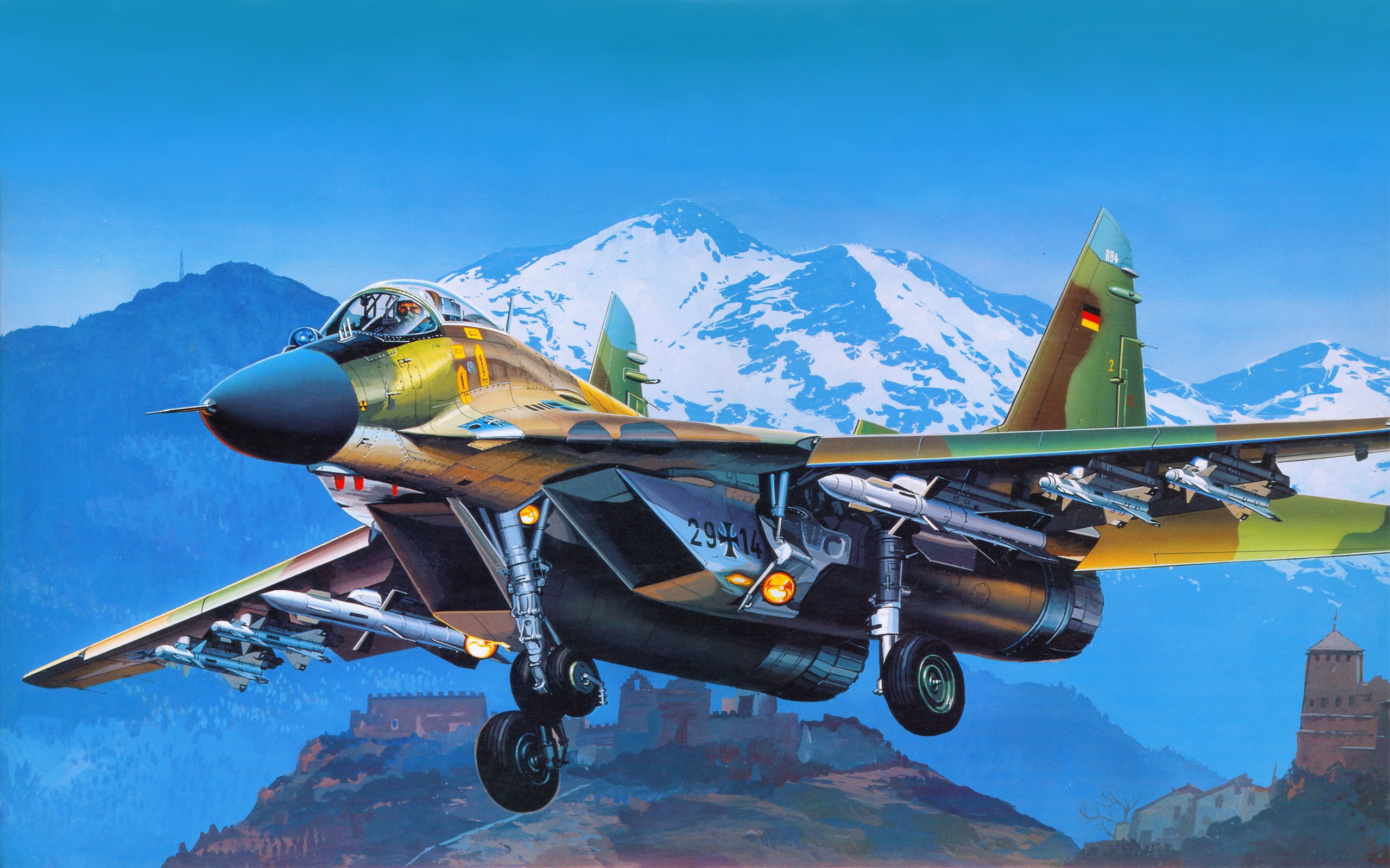 painting, photos, airplane, flight, 2K, fighter, art, aviation, HD Wallpaper