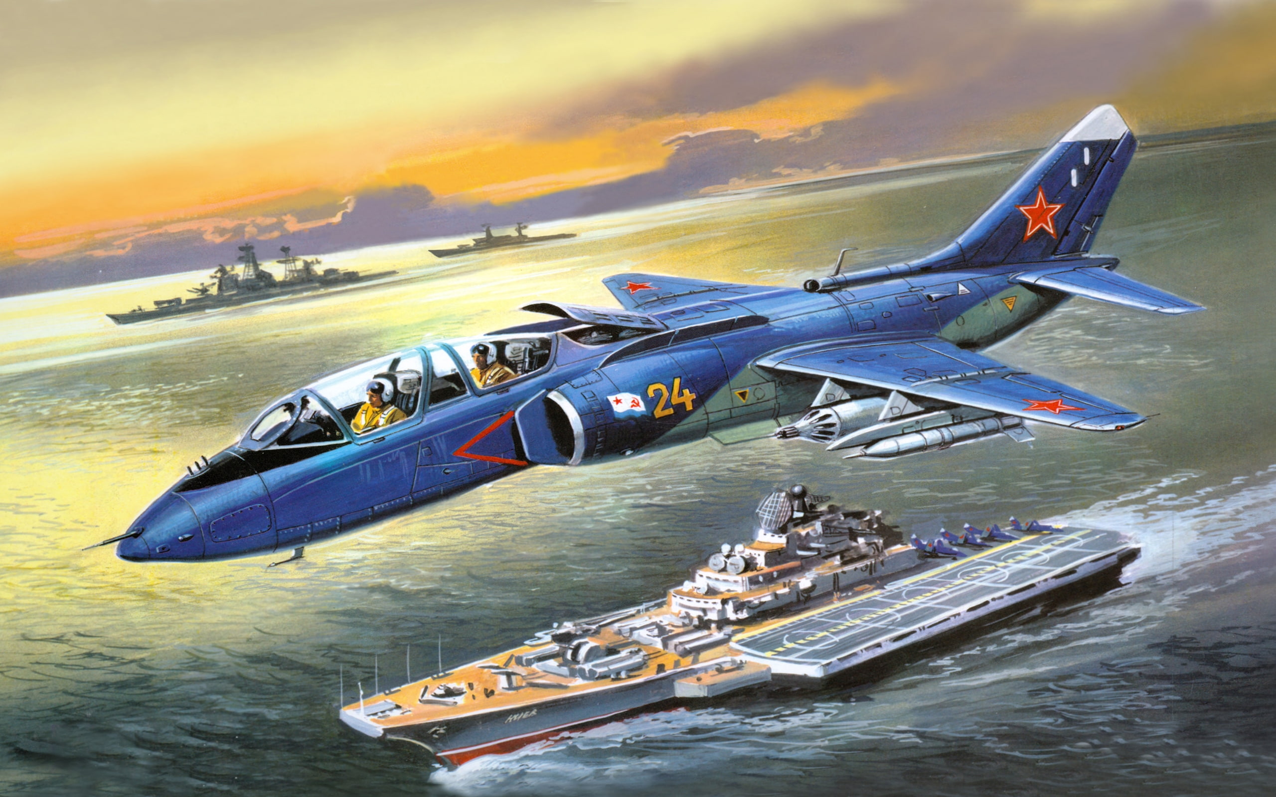 painting, army, ships, photos, yak, carrier, u, art, aircraft, airplane, aviation, fighter, flight, 2K, HD Wallpaper