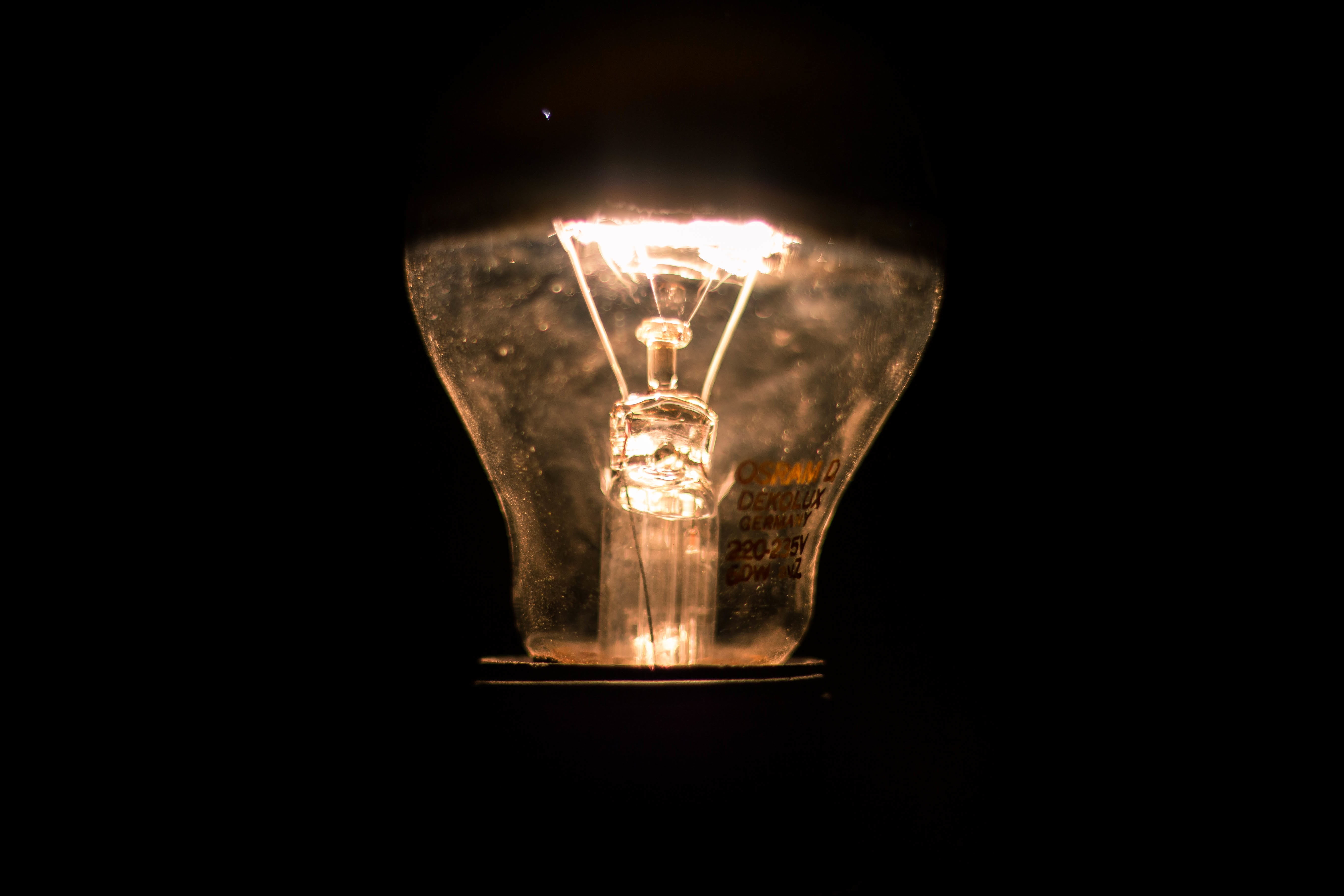 filament, bulb, lighted, copy space, photography, no people, technology, dark, glass - material, glowing, light, lamp, night, electric light, indoors, studio shot, HD Wallpaper