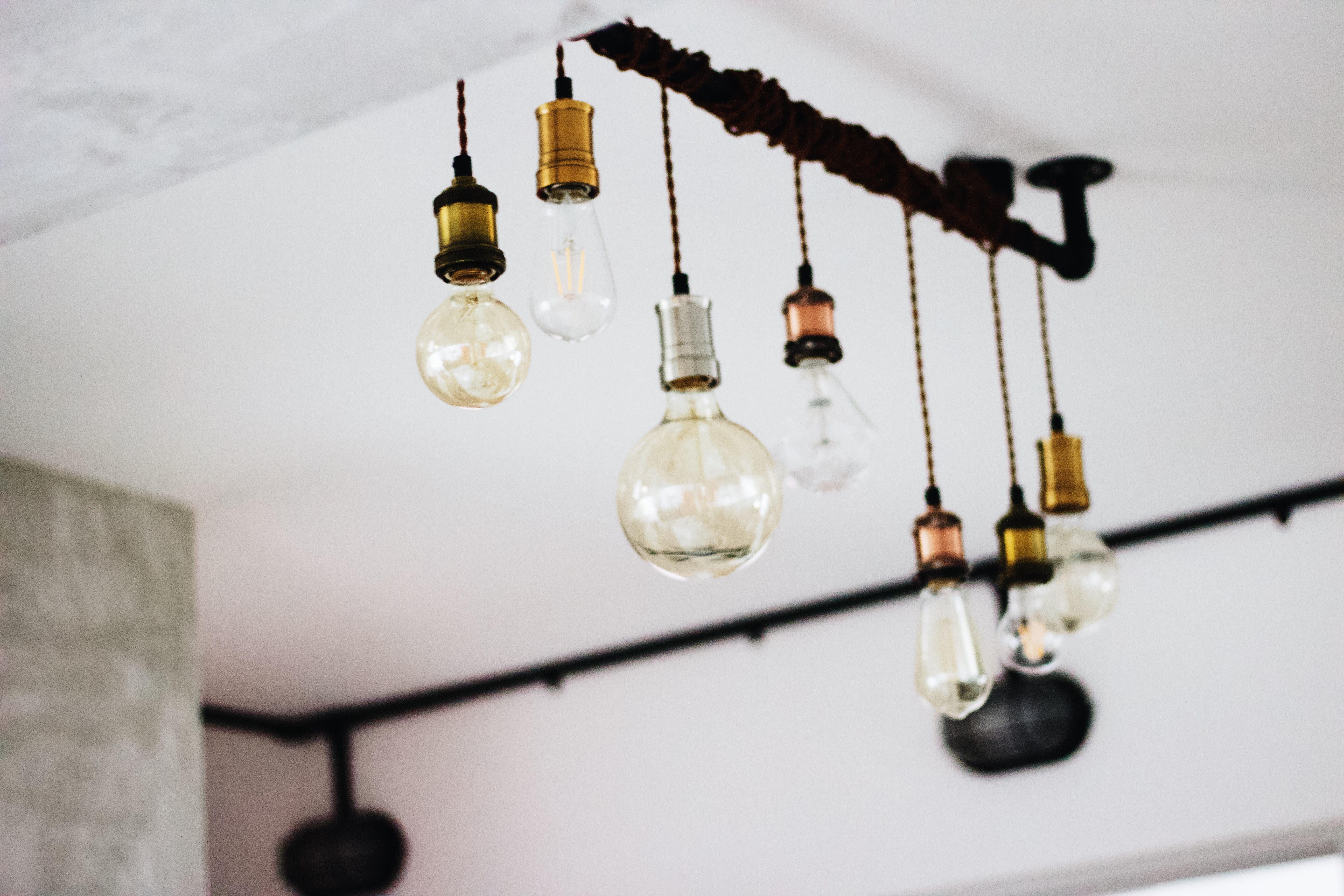 technology, bulbs, minimalist, photo, illuminated, group, cable, clear, filament, edison, electric light, interior design, lighting equipment, hanging, HD Wallpaper
