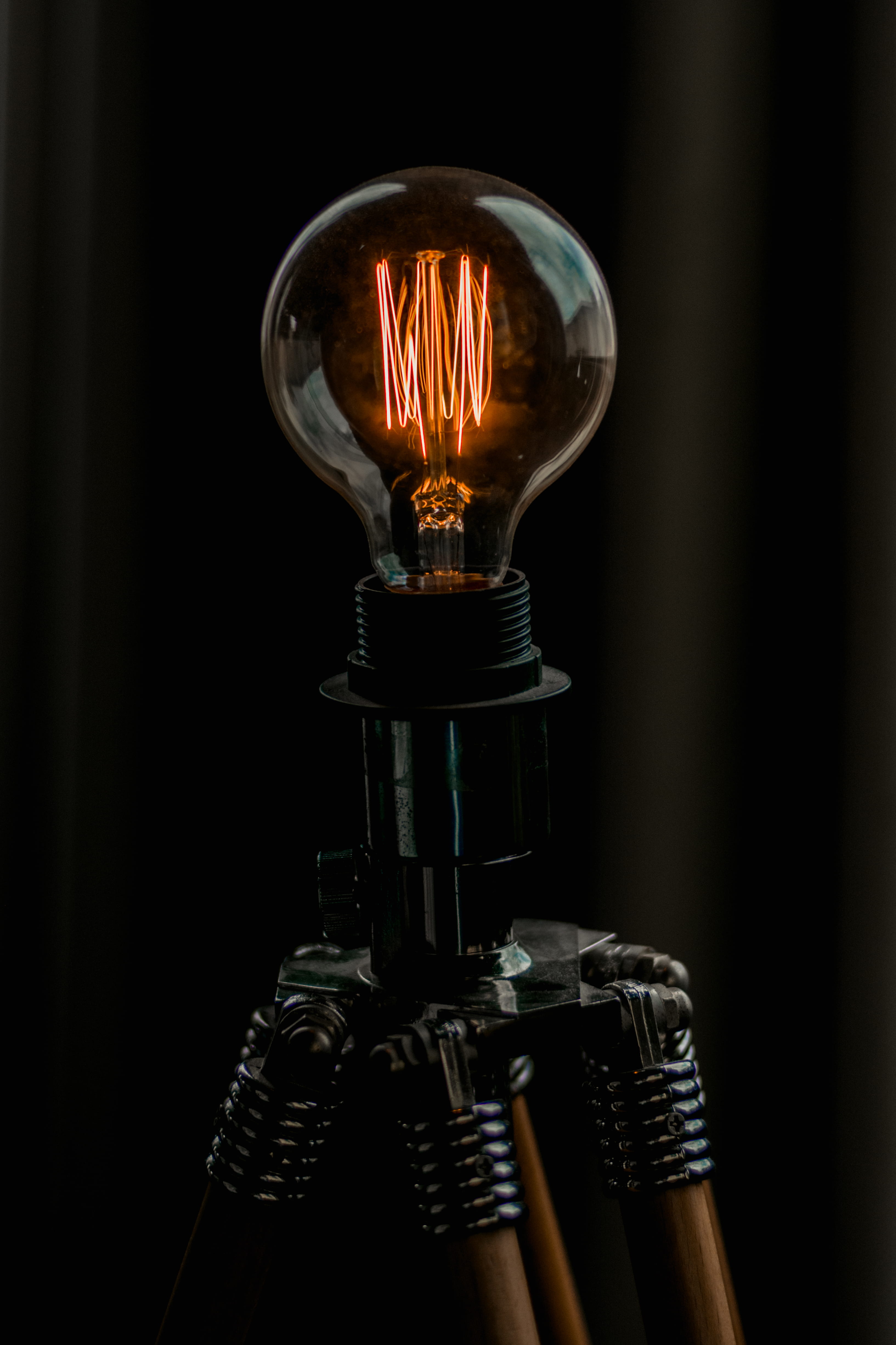 still life, light, no people, electric light, edison, transparent, metal, photo, black color, bulb, illuminated, light - natural phenomenon, electricity, Phone HD Wallpaper