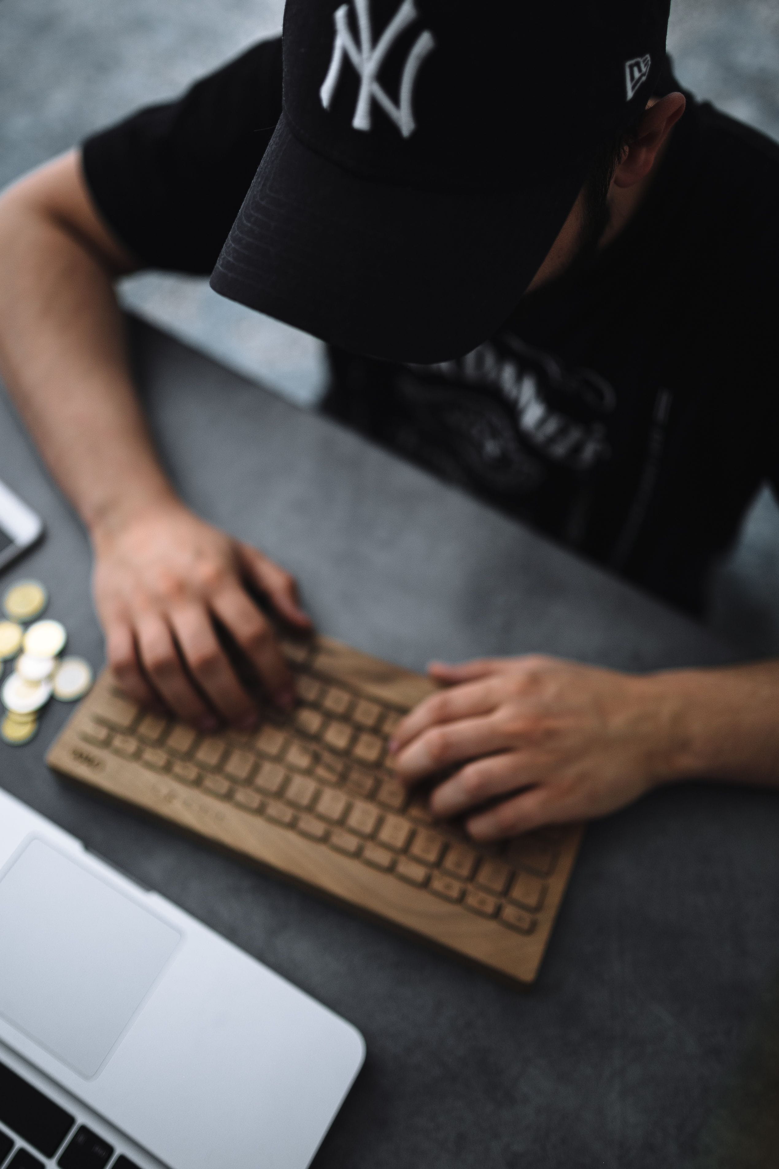 only men, high angle view, typing, one man only, man, internet, computer, workspace, work, keyboard, technology, human body part, human Hand, people, wireless Technology, Phone HD Wallpaper