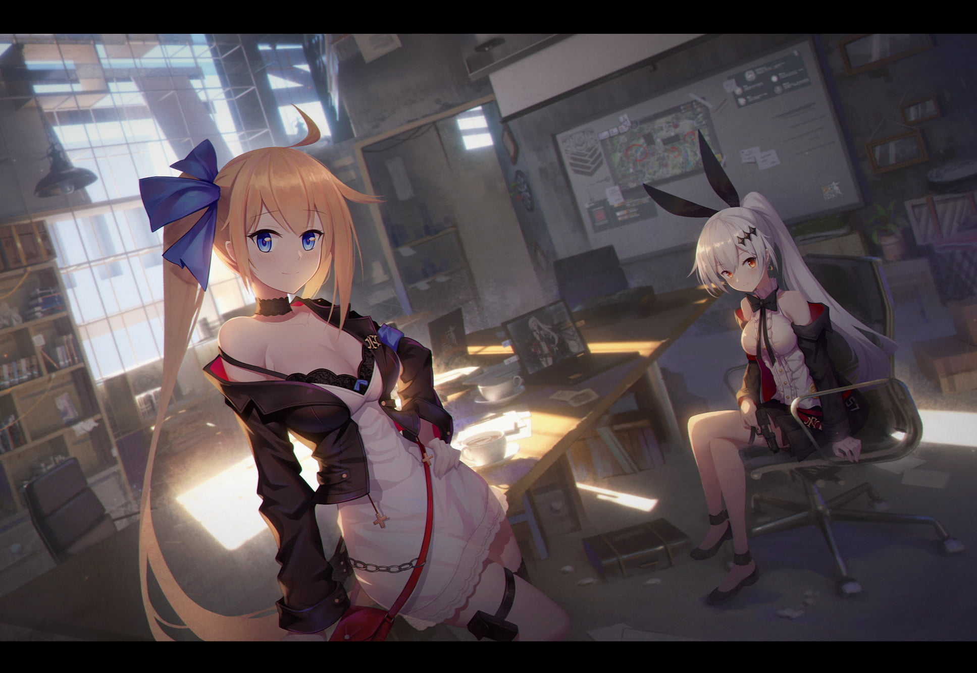 black eyes, blue eyes, Girls Frontline, digital art, anime girls, portrait, blonde, Five Seven (Girls Frontline), Girls Frontline, 1080P, anime, long hair, HD Wallpaper