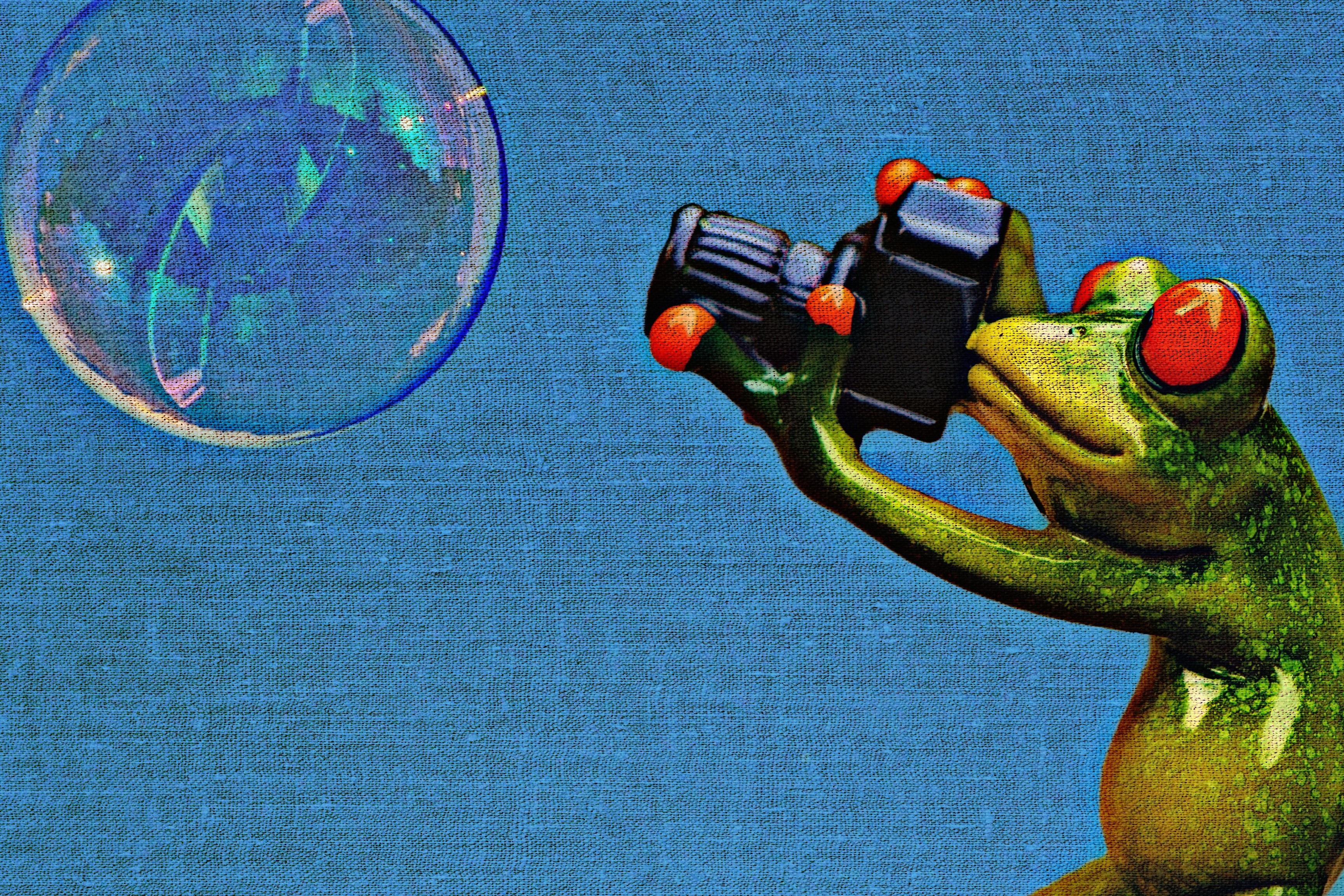 fun, camera, close-up, water, tissue, bubble, creativity, 2K, pop Art, structure, frog, transparent, fabric, funny, toy, cute, multi colored, green, animal world, HD Wallpaper