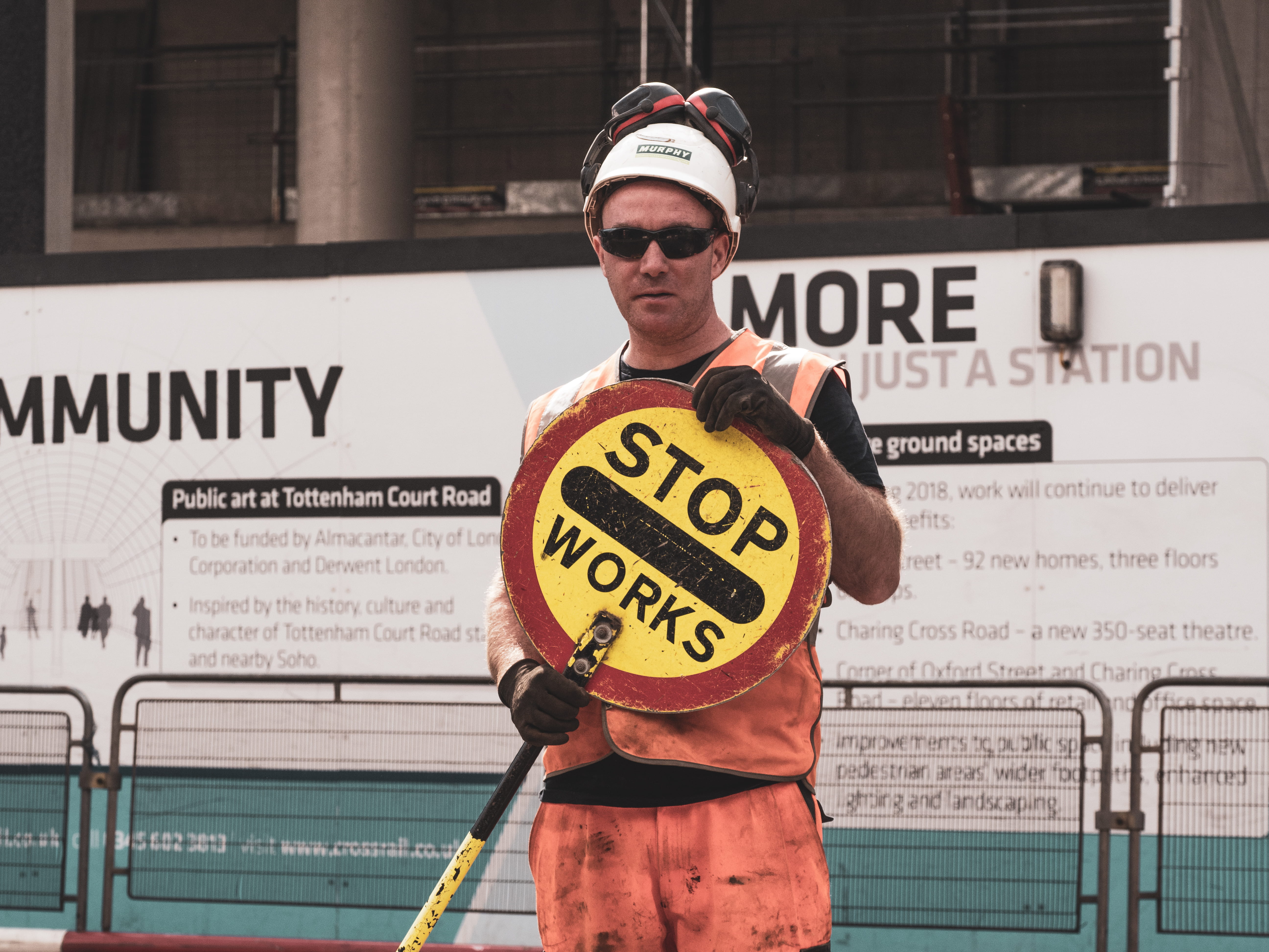 real people, standing, repair, cap, grey, workers, day, street work, script, united kingdom, clothing, london, front view, people, non-western script, street worker, HD Wallpaper
